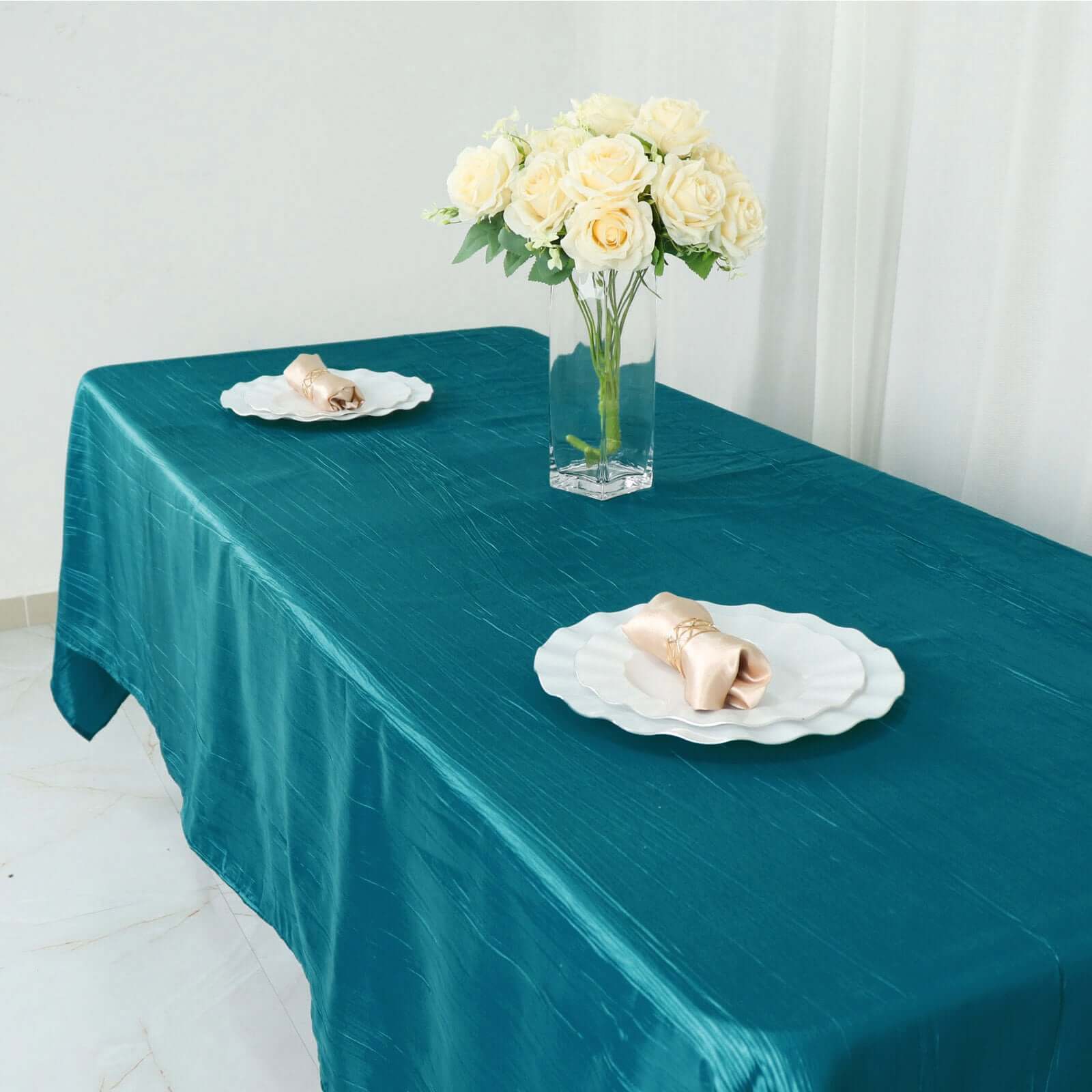 Taffeta 60"x102" Rectangle Tablecloth Teal - Accordion Crinkle Table Cover
