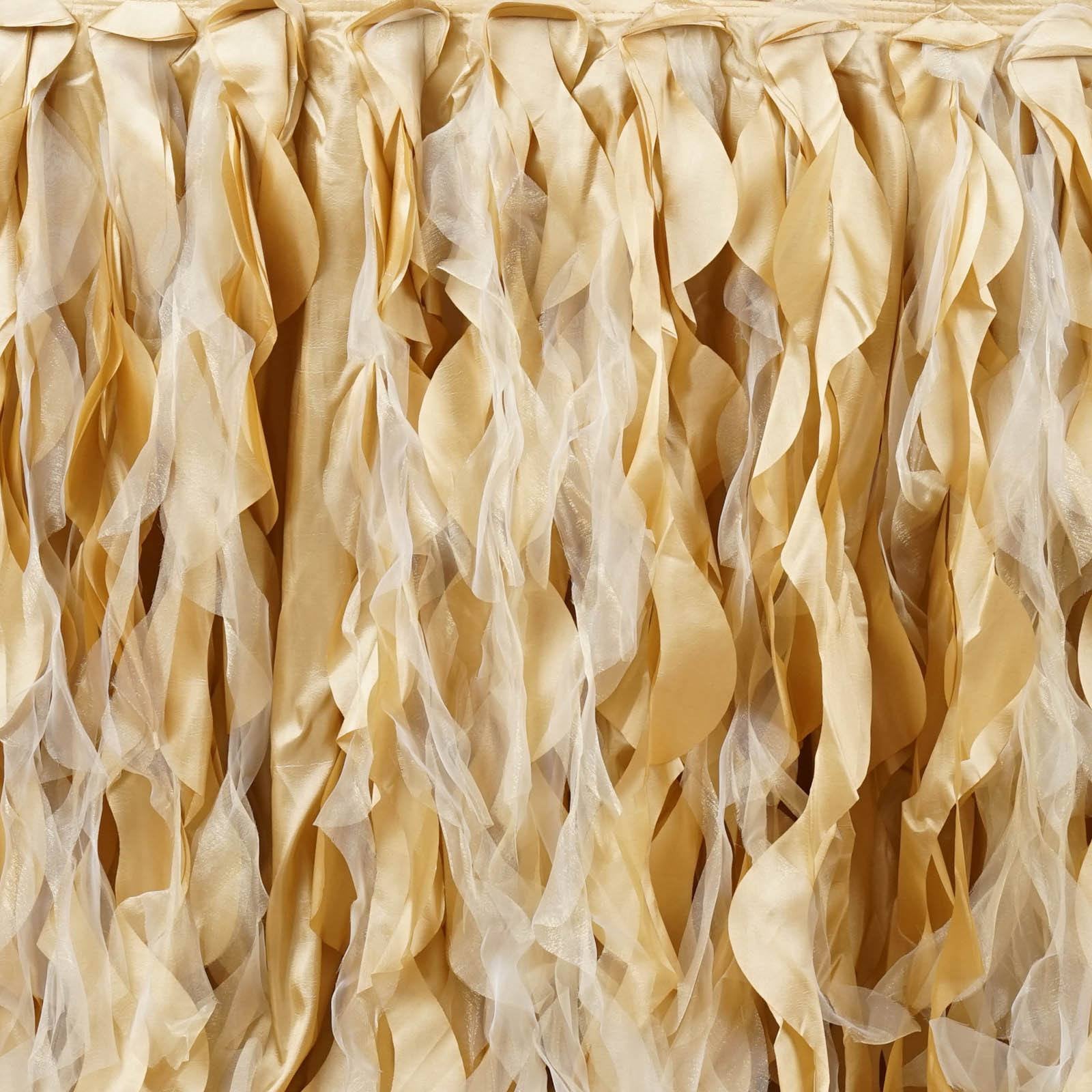 Taffeta 14ft Table Skirt Champagne - Cascading Curly Willow Style Table Cover