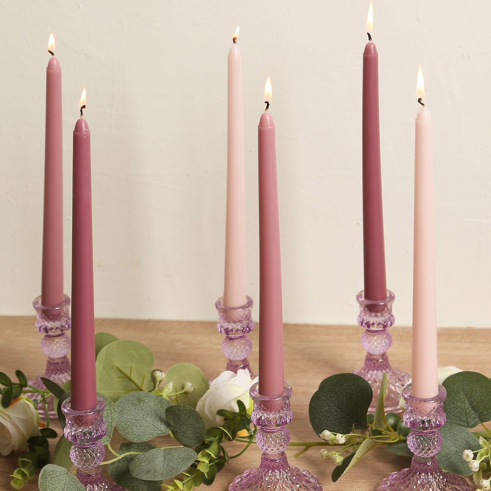 12-Pack Taper Candles Premium Wax Design Mixed Dusty Rose - Unscented Candles for Sophisticated Decor 10"