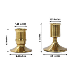 Set of 4 Metal Taper Candle Holders Vintage Gold with Sturdy Round Base - Traditional Pillar Candlestick Holders 2.5", 3"