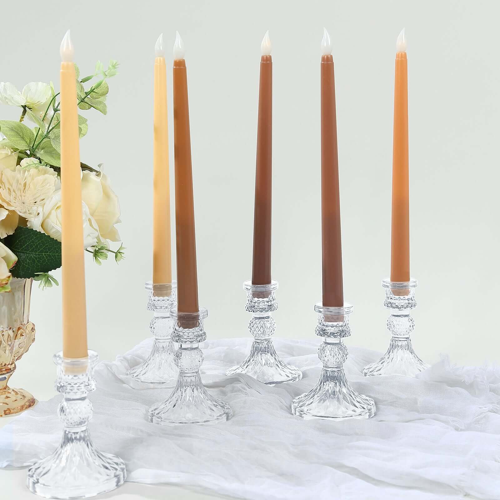 8-Pack LED Flickering Lighting Mixed Natural - Flameless Battery Operated Taper Candles 11"