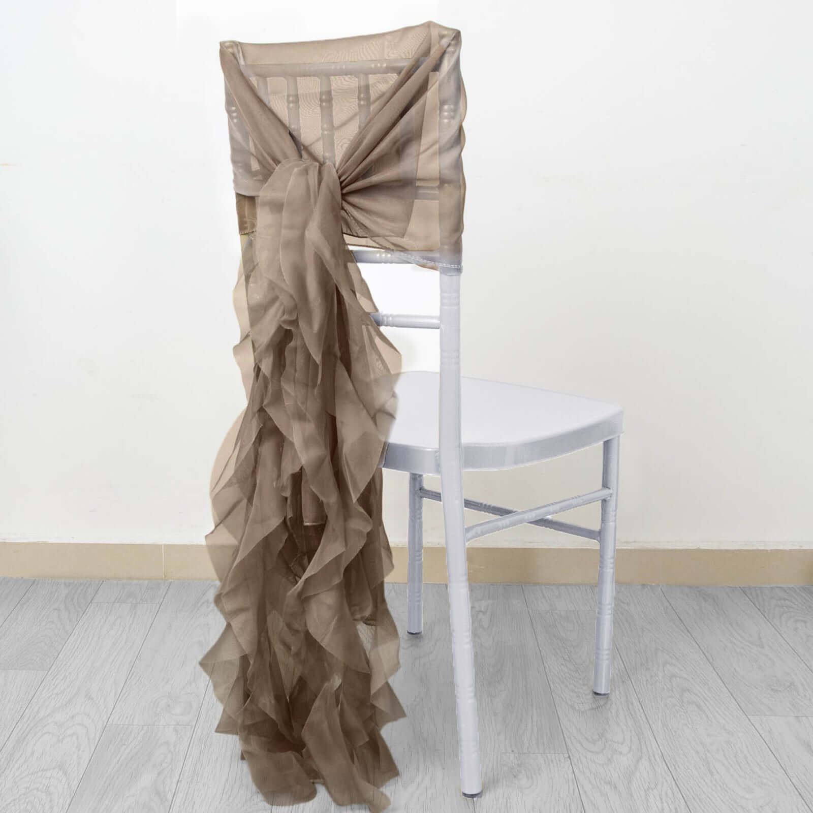 Chiffon Chair Sash with Curly Design Taupe - Stylish Chair Decorations