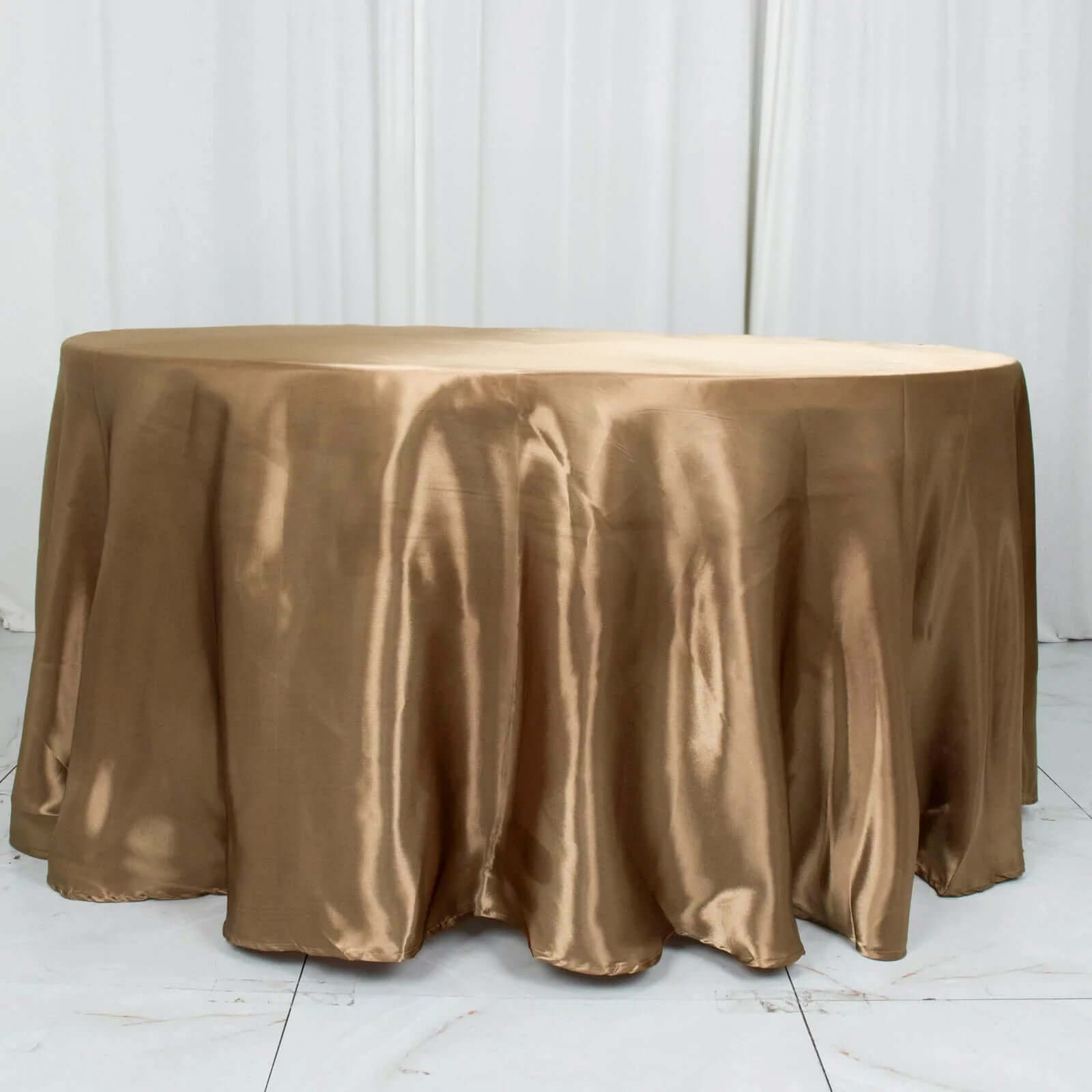 Satin 120" Round Tablecloth Taupe - Stylish Seamless Table Cover