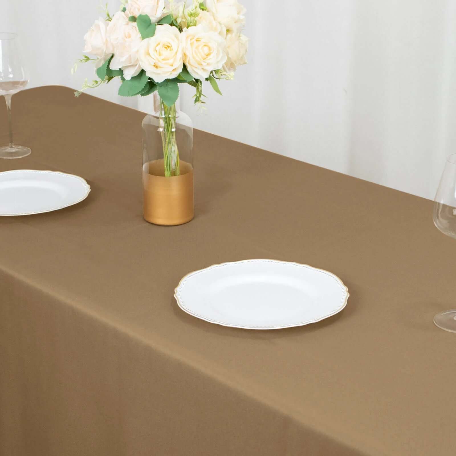 Polyester 60"x102" Rectangle Tablecloth Taupe - Durable and Stylish Table Cover