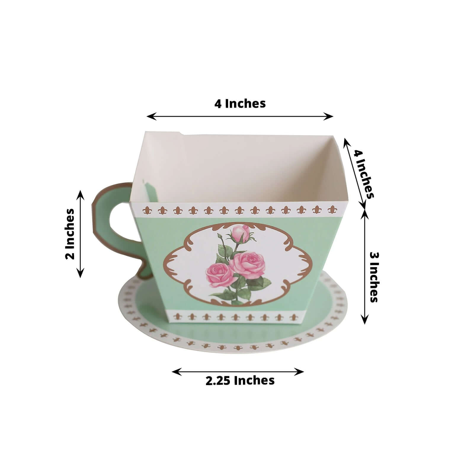25 Pack Turquoise Mini Teacup and Saucer Party Favor Boxes with Rose Floral Print, Tea Time Candy Boxes - 4"x3"