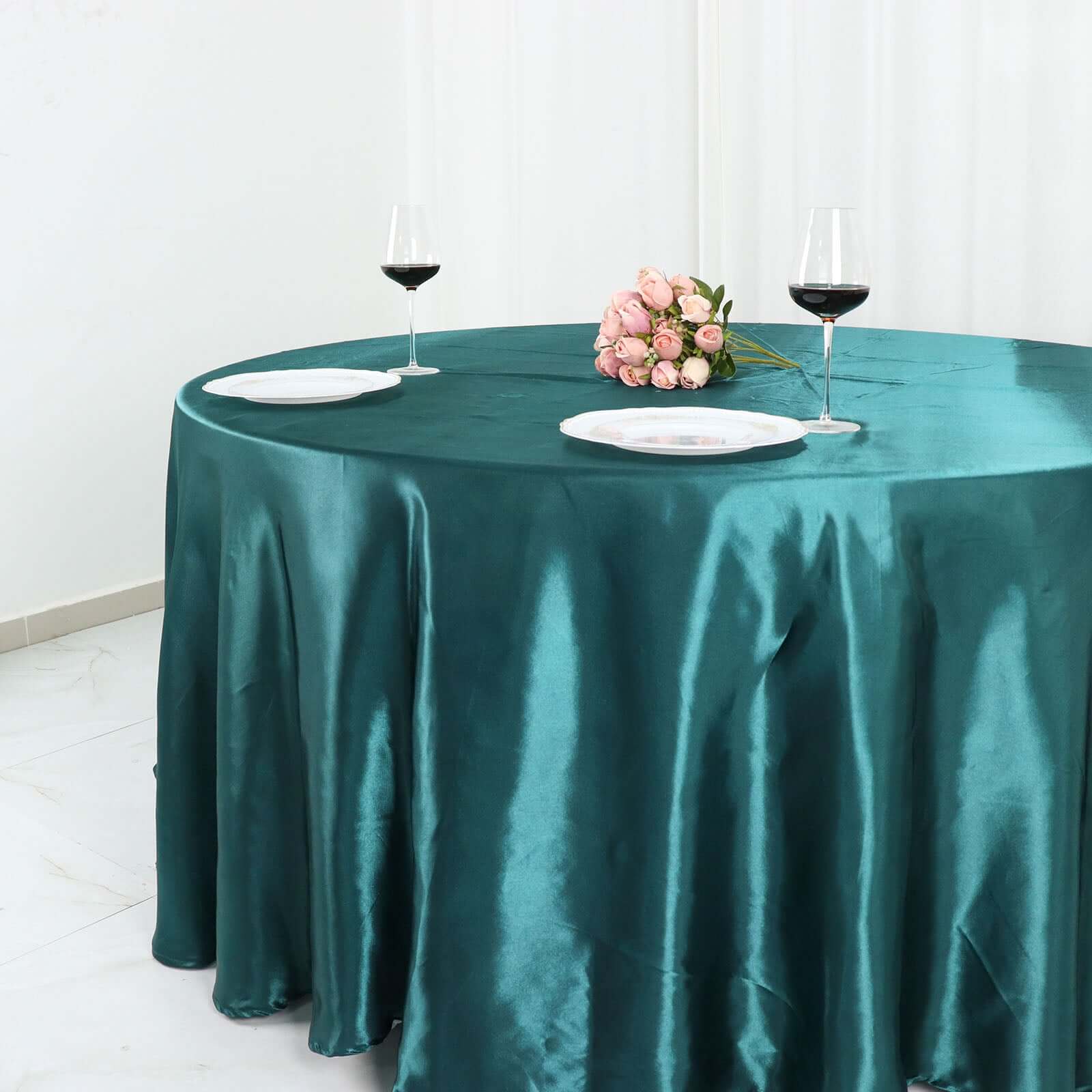 Satin 120" Round Tablecloth Peacock Teal - Stylish Seamless Table Cover
