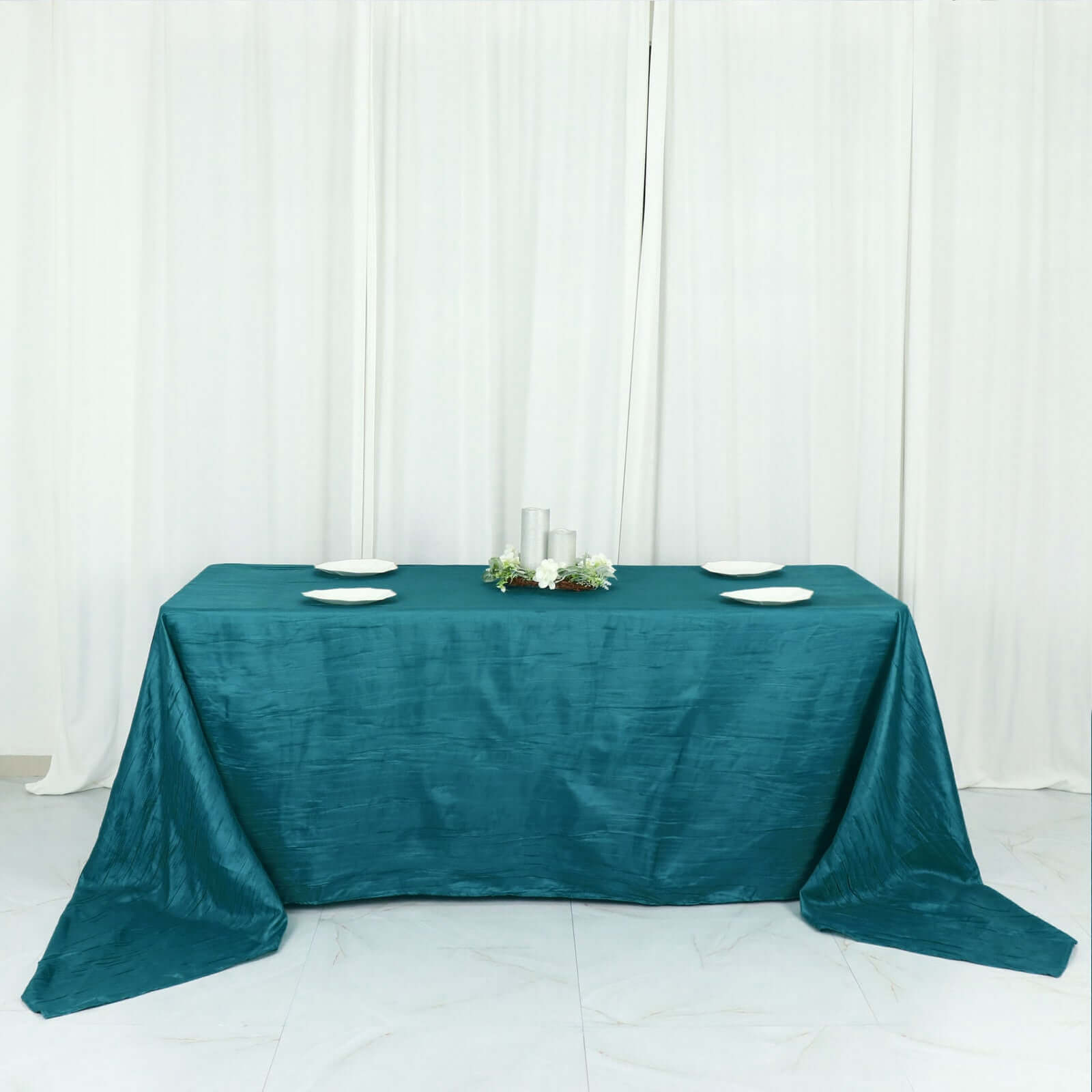 Taffeta 90"x156" Rectangle Tablecloth Teal - Accordion Crinkle Seamless Table Cover