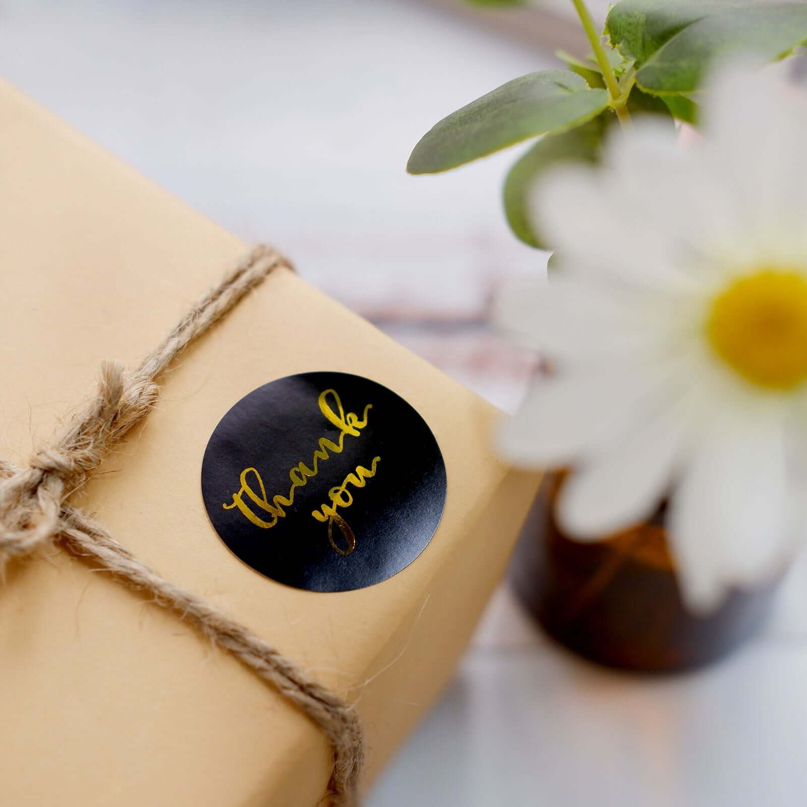 500Pcs 1.5" Thank You Gold Foil Text On Black Stickers Roll Décor Labels and Seals for DIY Envelope - Round