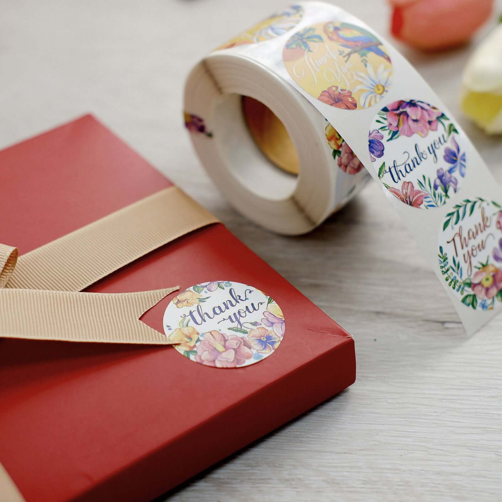 500Pcs 1.5" Thank You Tropical Colorful Floral Stickers Roll, Labels For DIY Envelope Seal - Round
