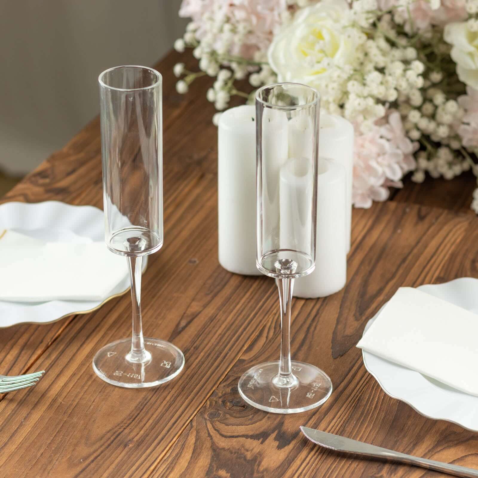 6-Pack Plastic Wine Mimosa Goblets Clear Cylindrical Shape - Reusable Champagne Flute Glasses 9.5" Tall 6oz