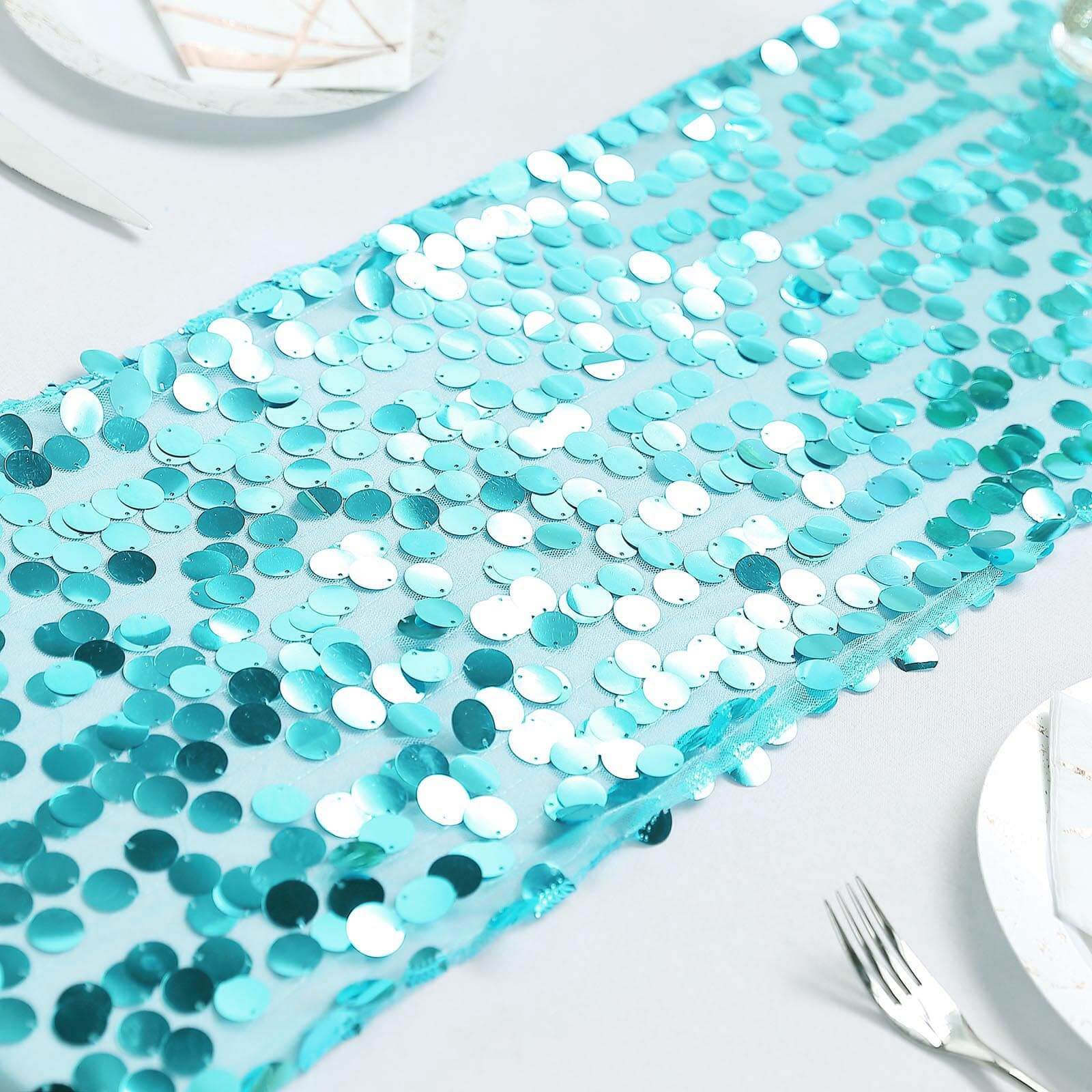 Big Payette Sequin 13"x108" Table Runner Turquoise - Dazzling Design