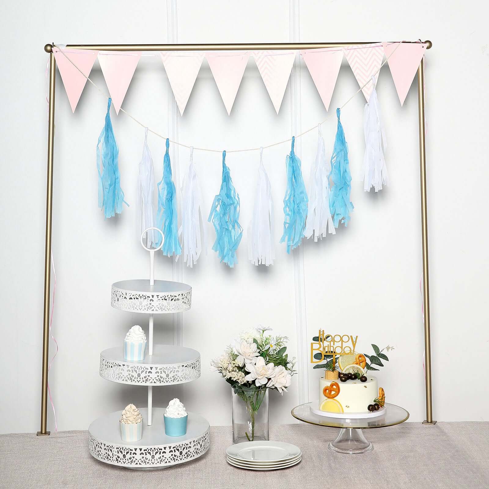 12 Pack Pre-Tied Turquoise Tissue Paper Tassel Garland With String, Hanging Fringe Party Streamer Backdrop Decor