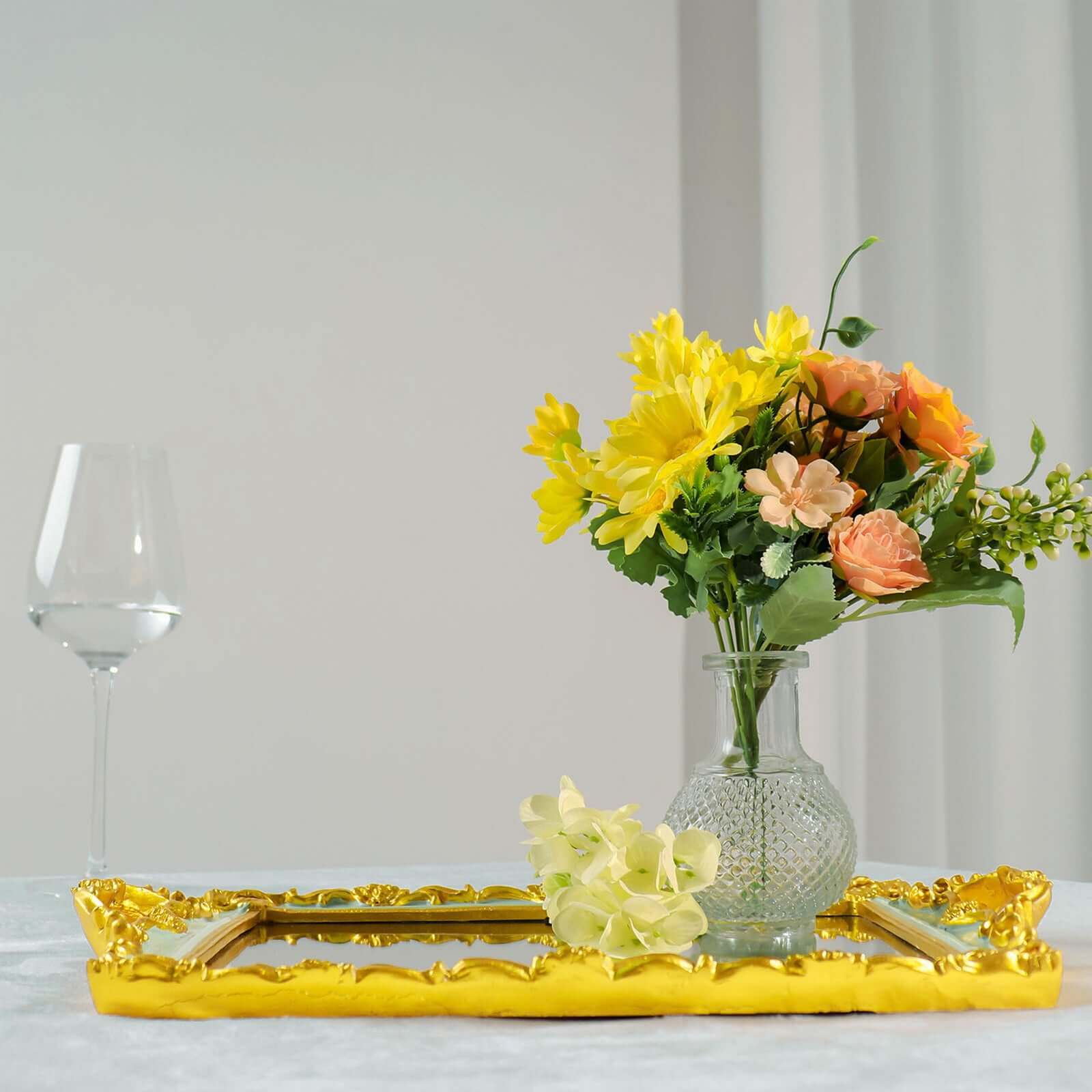 Resin Mirrored Rectangle Serving Tray 15"x10" in Mint Green with Gold Baroque Design, Stylish Decorative Vanity Tray Centerpiece