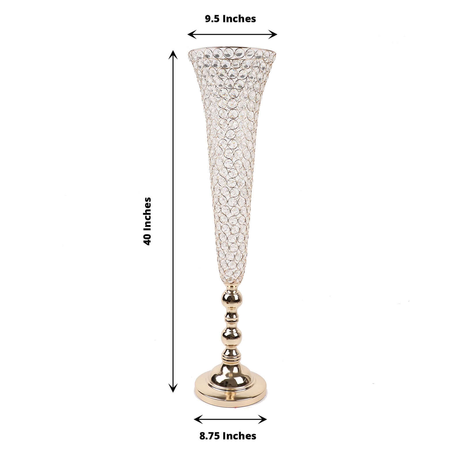 2-Pack Crystal Beaded Trumpet Vase Set Gold - Table Centerpiece for Grand Occasions 40"