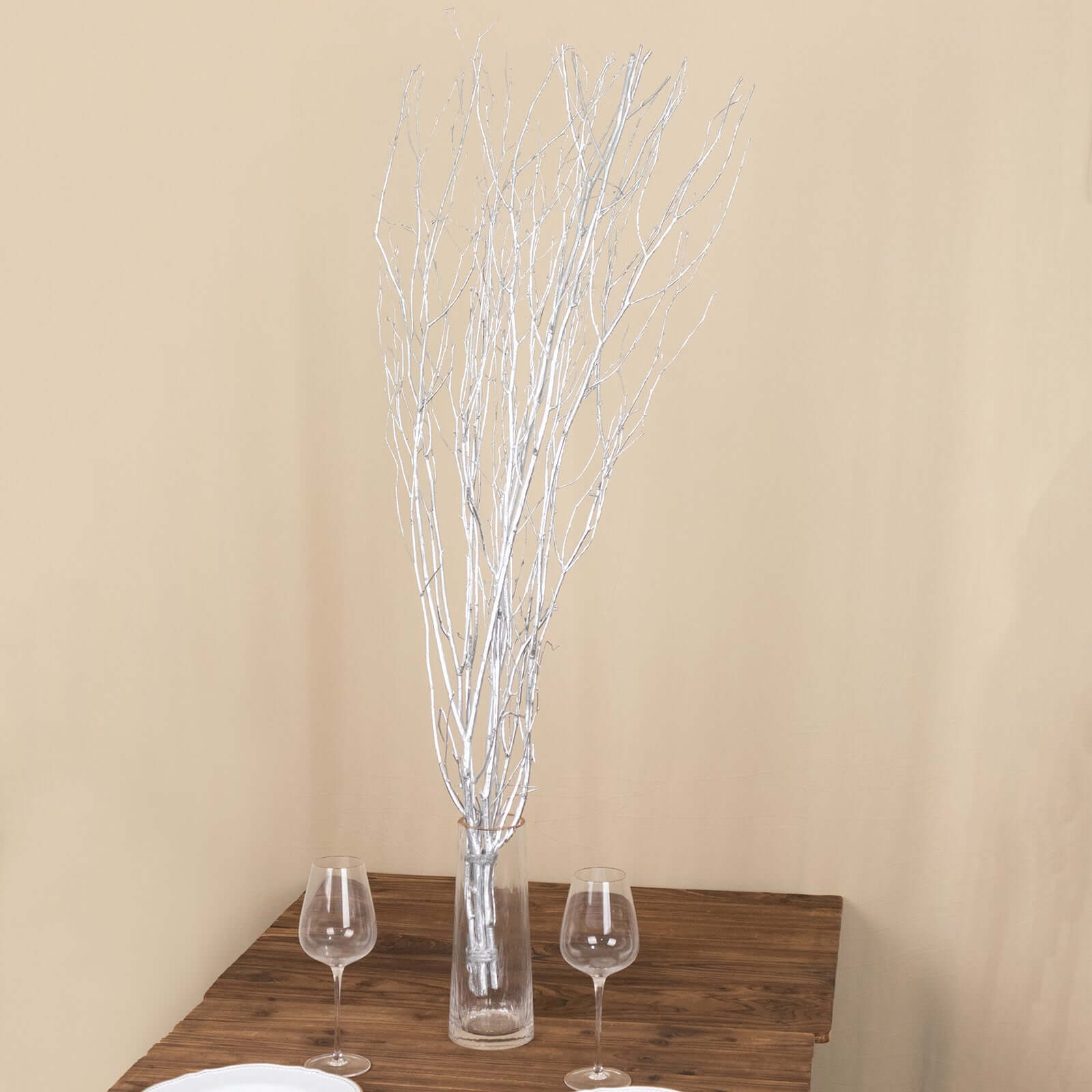 6-Pack Natural Birch Tree Branches 46" Metallic Silver - Versatile Extra Long Decorative Dried Willow Twigs Sticks for Vase Centerpiece Wedding Decor