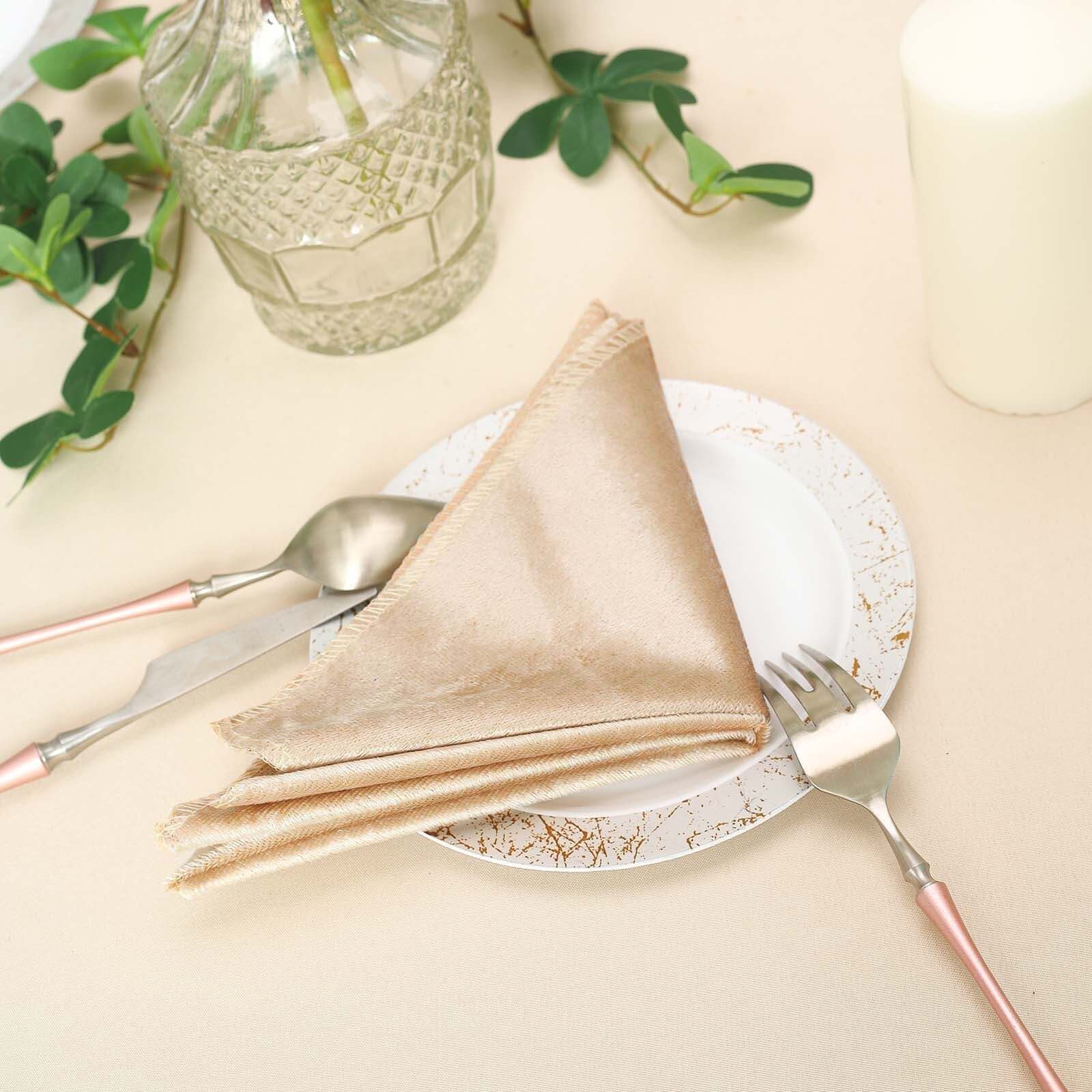 5 Pack Premium Velvet 20"x20" Napkins Champagne - Soft Sheen Finish Cloth Napkins