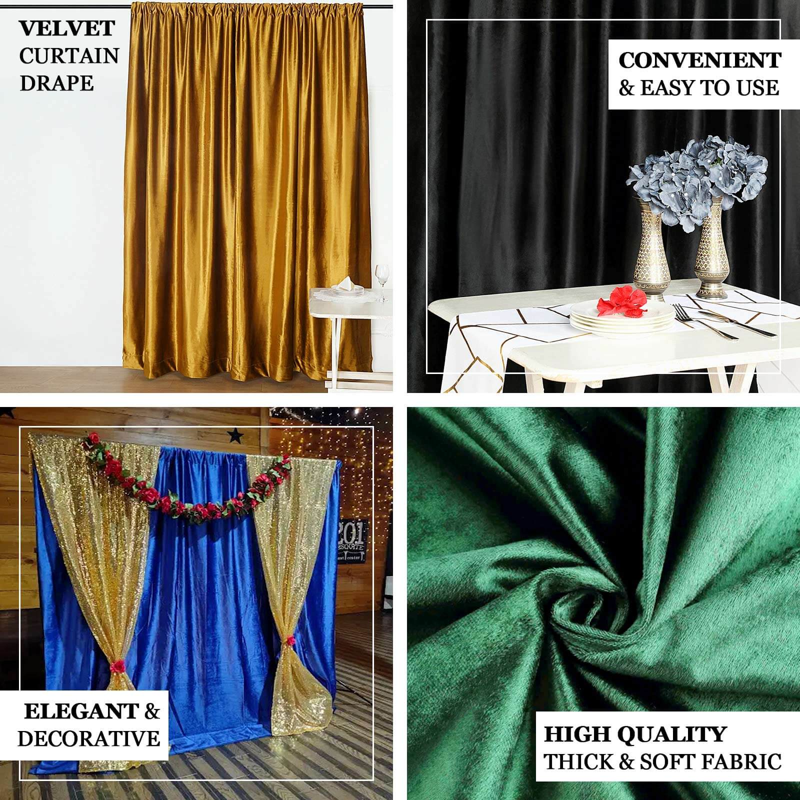 Champagne Crushed Velvet Backdrop Curtain – 8ft x 8ft Event Drape with Rod Pocket, Privacy Panel for Photo Booths & Events