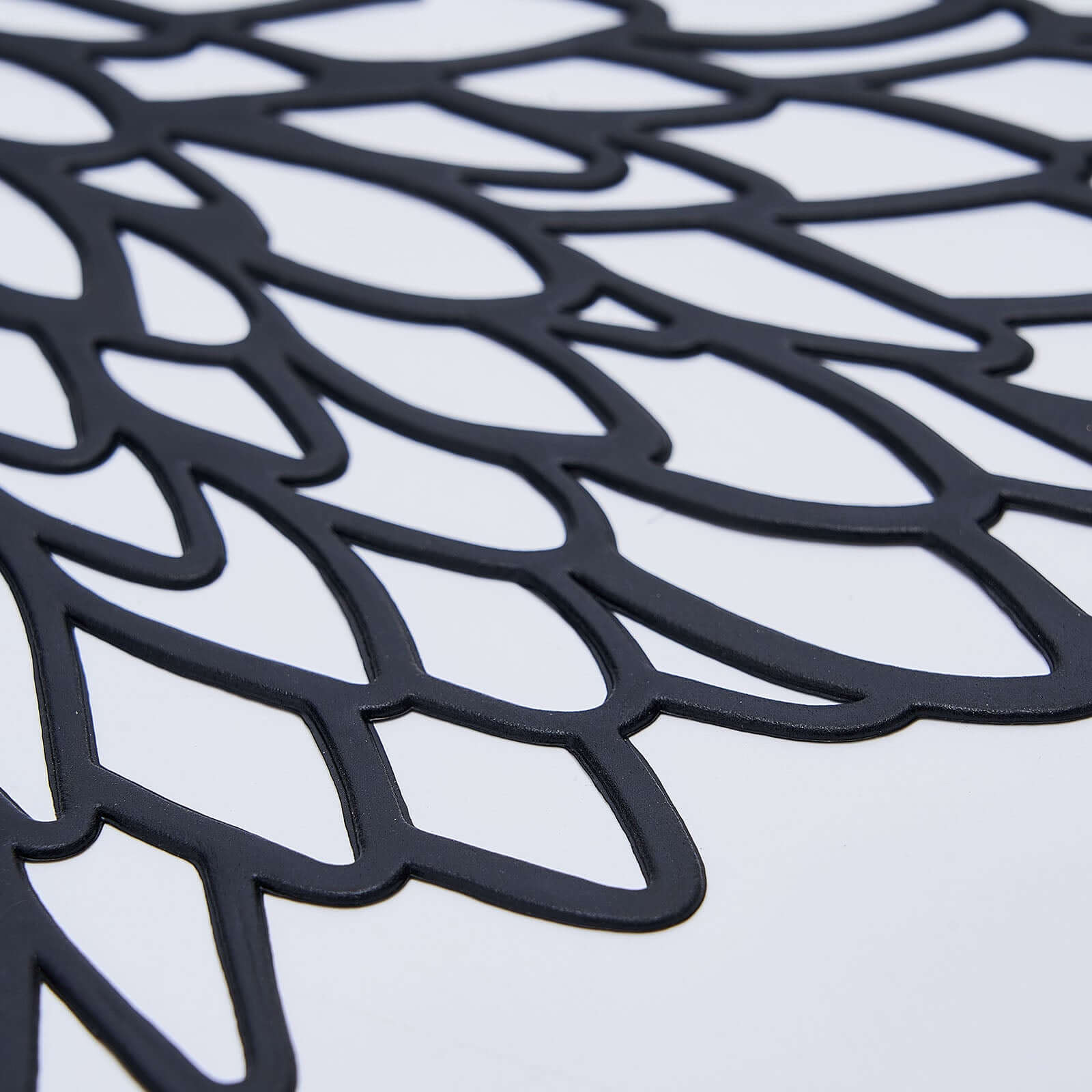 6-Pack Dining Table Mats Floral Design Black - Metallic Vinyl Round Non-Slip Mats for Tables 15"