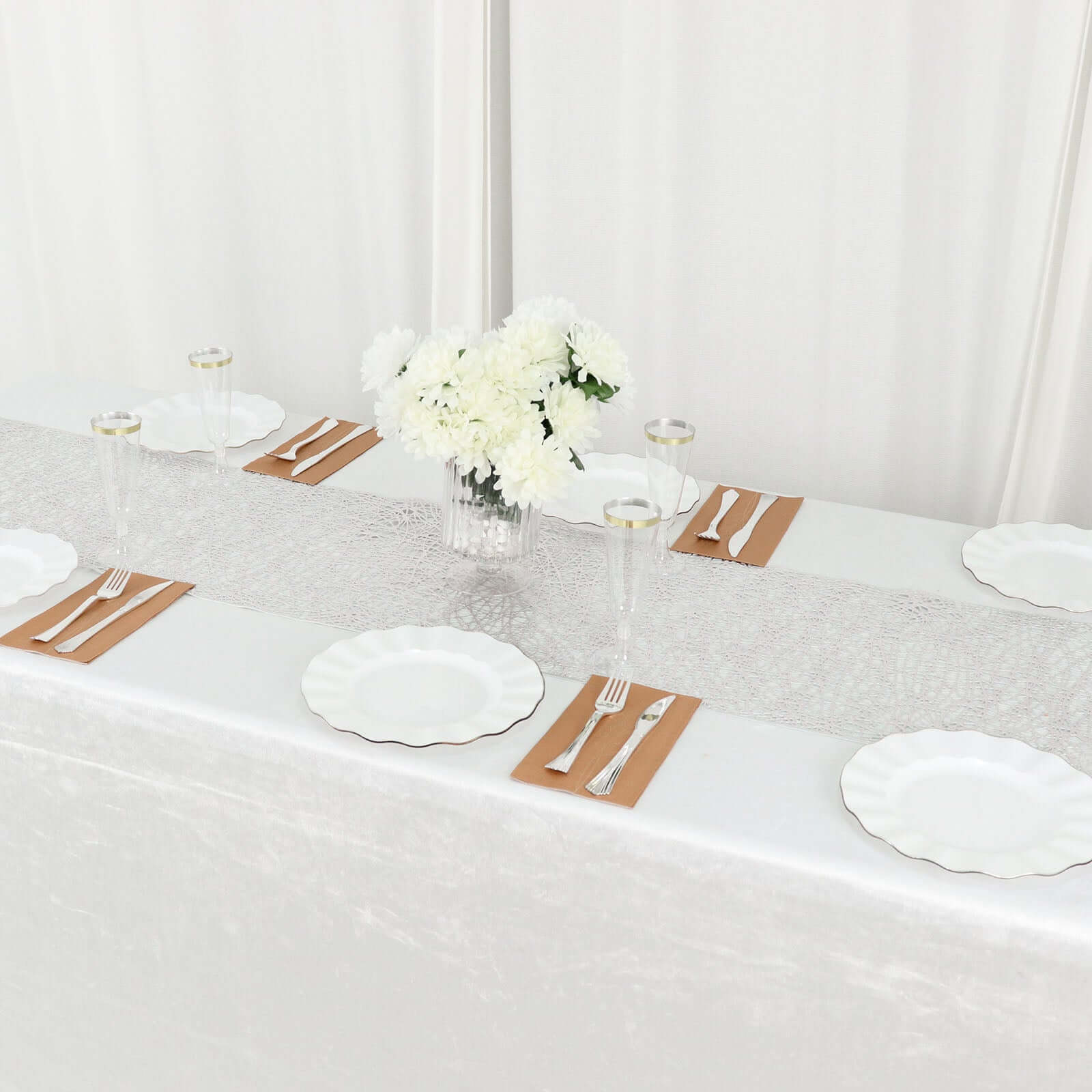 Plastic Woven Vinyl 13"x6ft Table Runner Metallic Silver - Non-Slip & Reversible Tabletop Decor