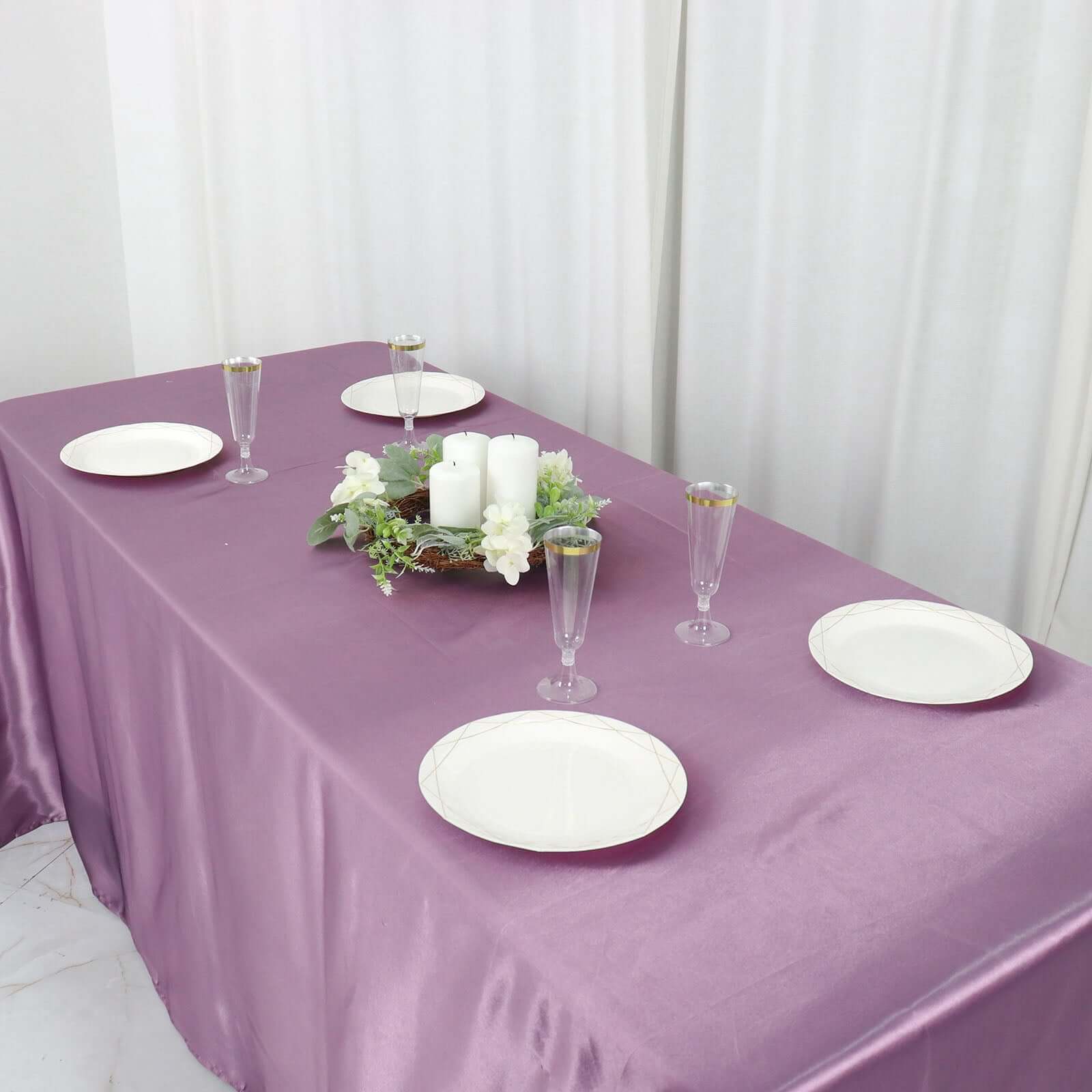 Satin Rectangular 90"x132" Tablecloth Violet Amethyst - Seamless Table Cover