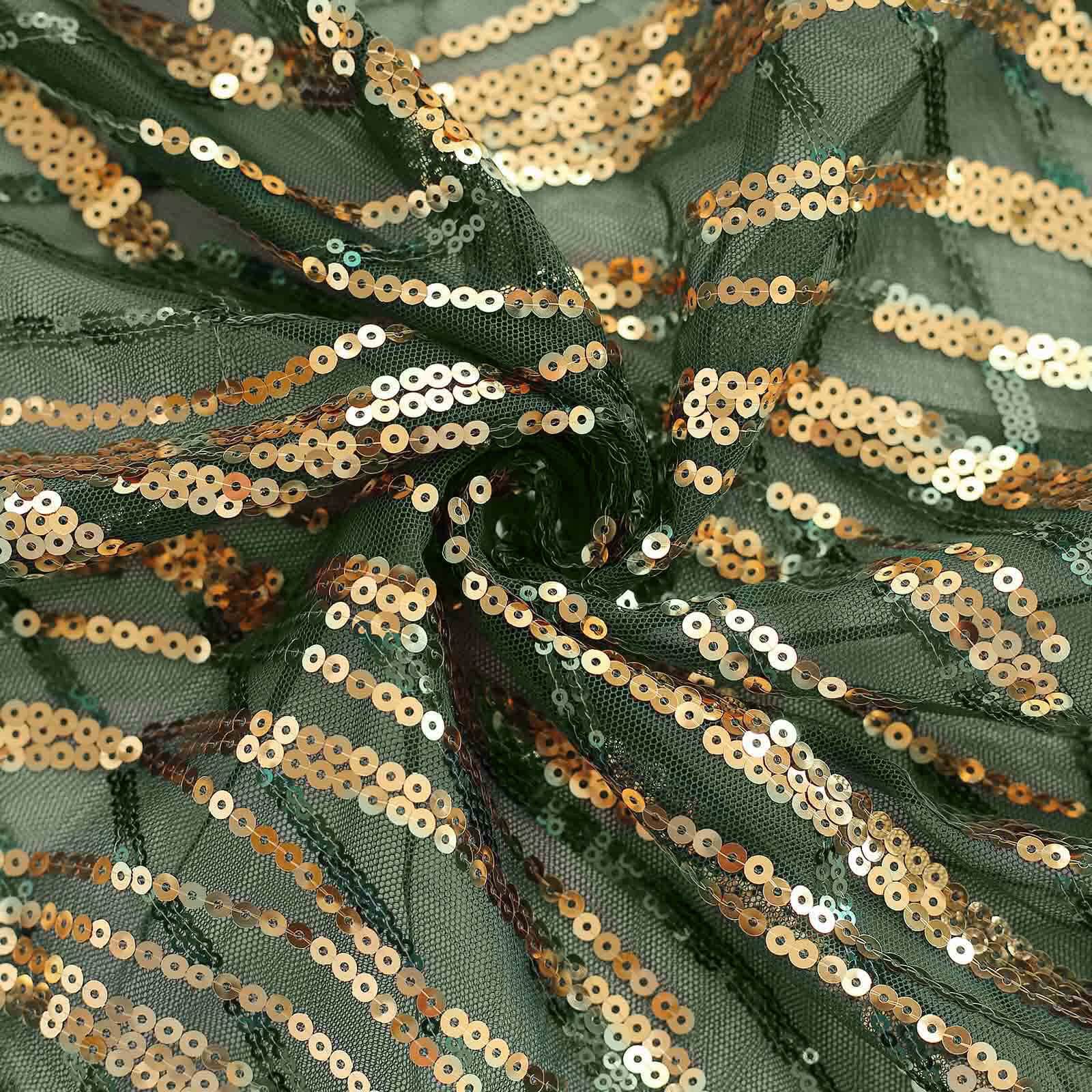 Set of 3 Hunter Emerald Green Wave Mesh Chiara Wedding Arch Covers With Gold Embroidered Sequins, Fitted Covers For Round Top Backdrop Stands - 5ft,6ft,7ft