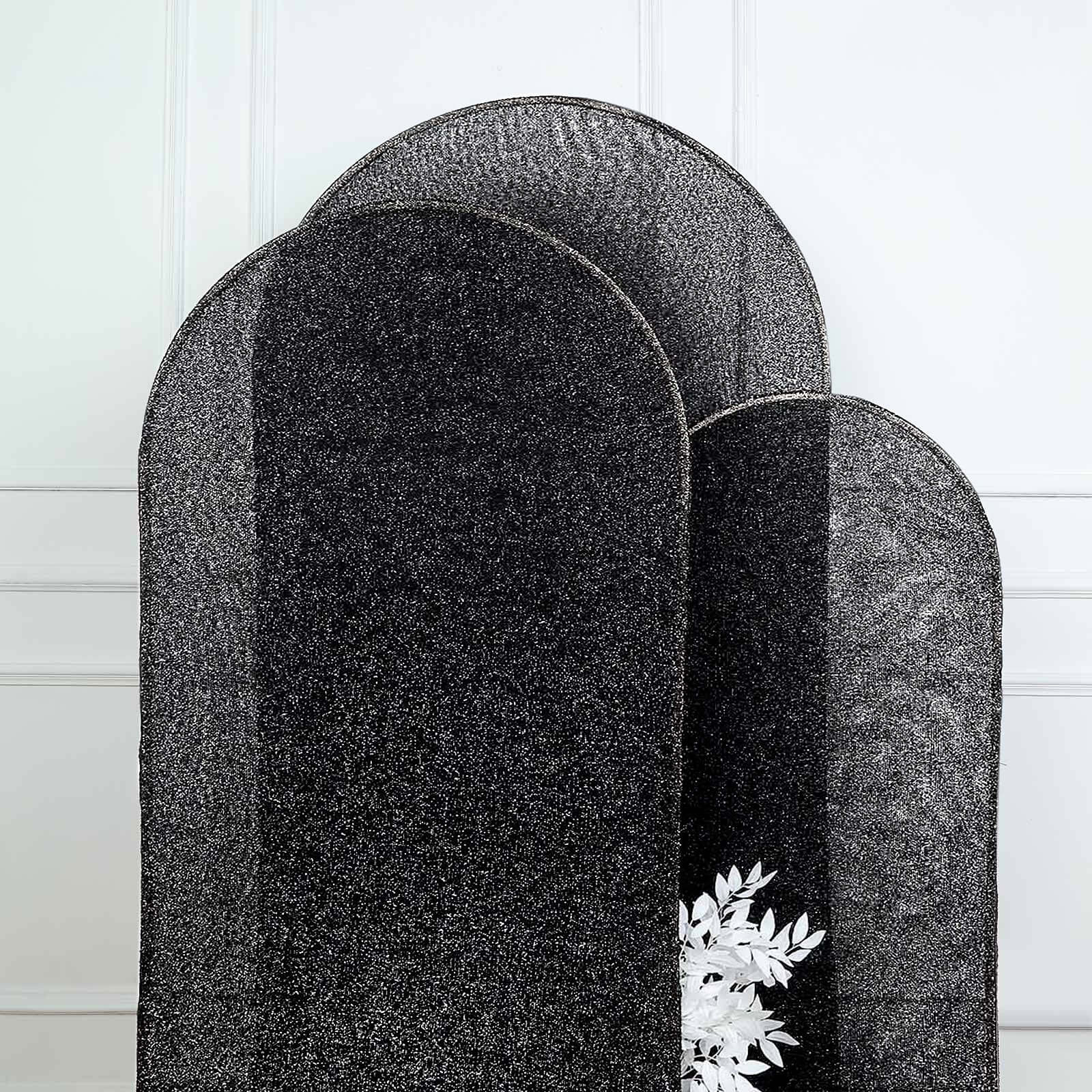 6ft Black Shimmer Tinsel Spandex Chiara Backdrop Stand Cover For Fitted Round Top Wedding Arch