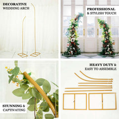 Set of 2 Gold Metal Curved Top Balloon Flower Backdrop Stands, Wedding Arch Frames - 6ft, 8ft