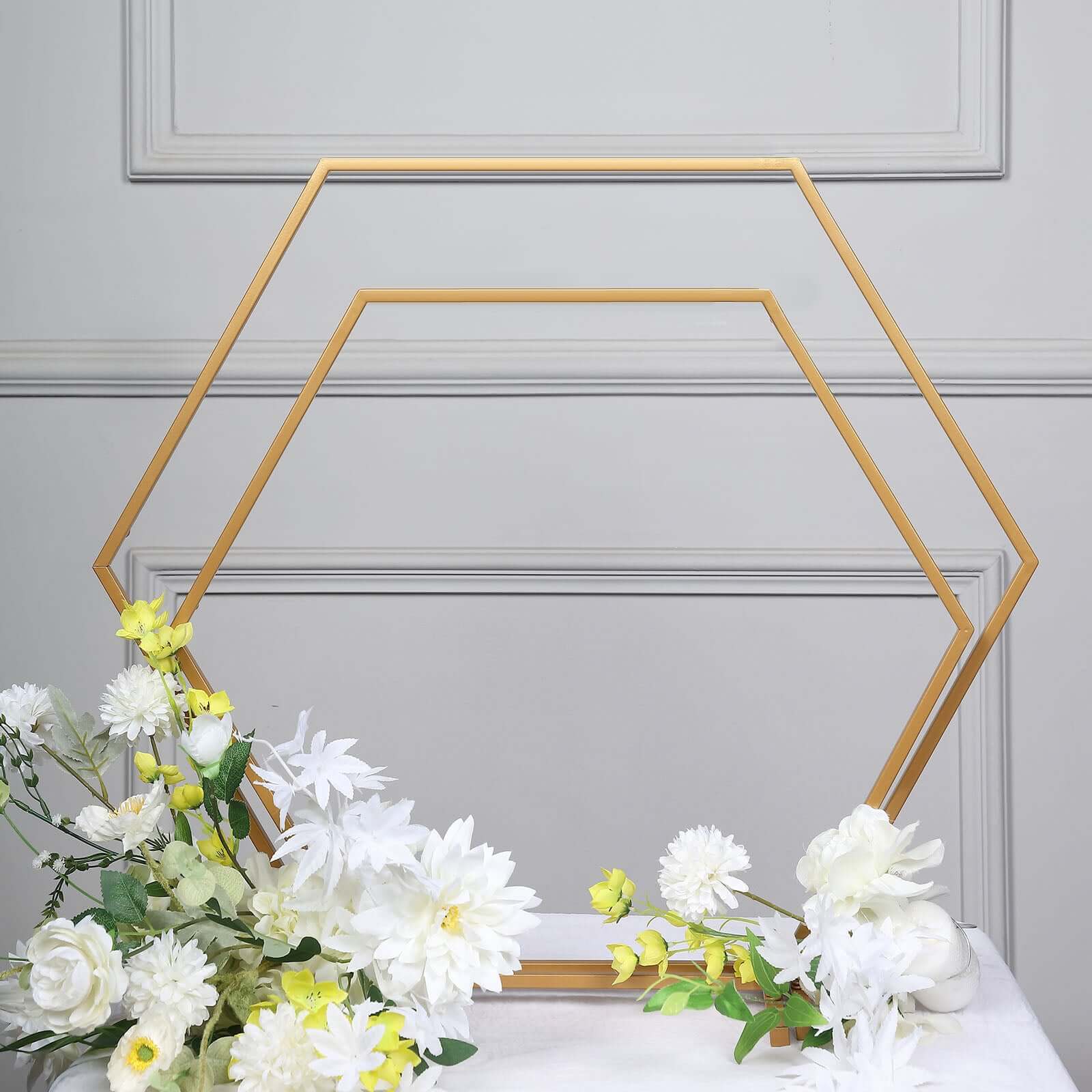 Hexagon Wedding Arch Table Centerpiece Metal Gold - Self-Standing Geometric Flower Balloon Stand 24"