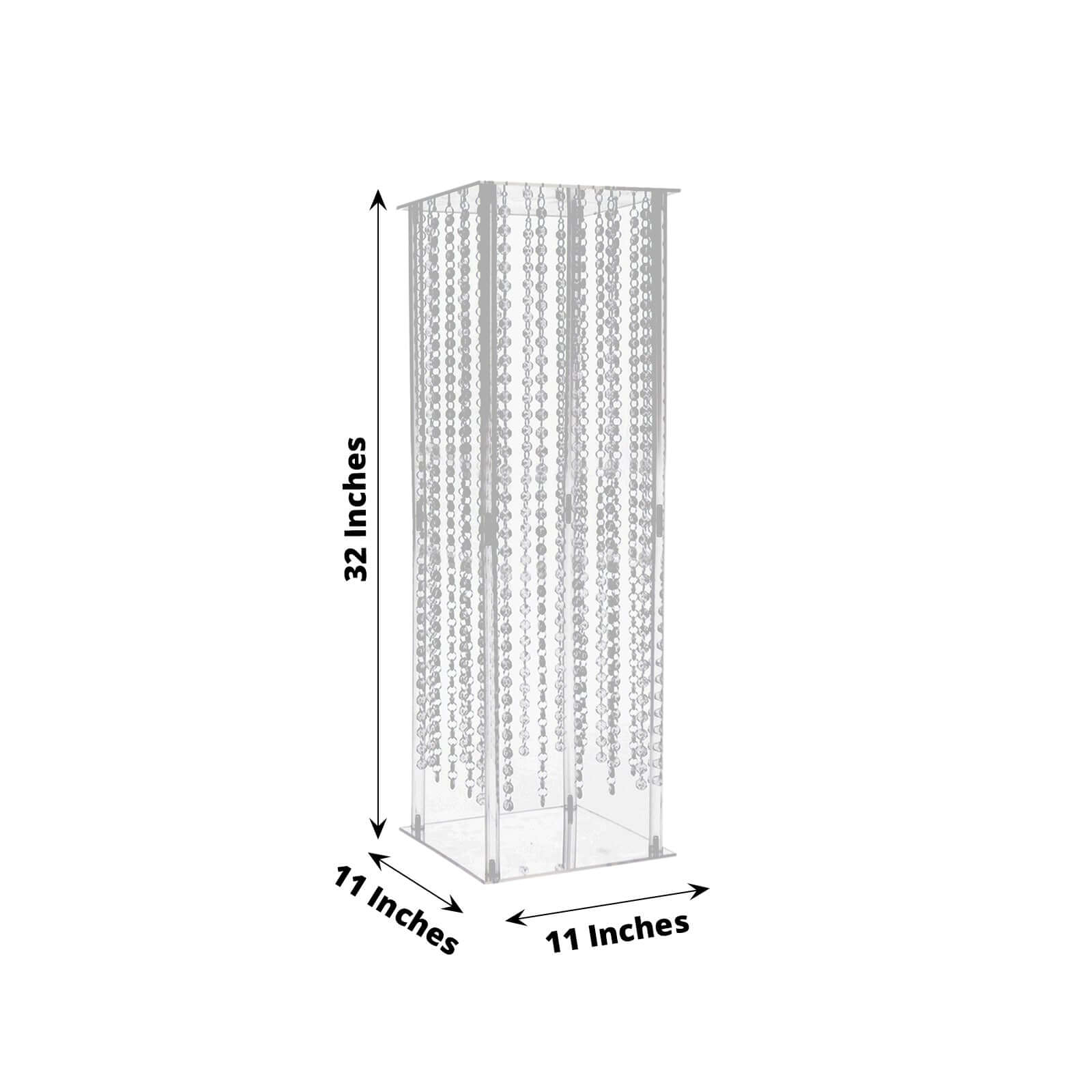 Acrylic Flower Pedestal Vase Pillar Stand with Crystal Beads Clear - Decorative Wedding Floor Centerpiece 32"