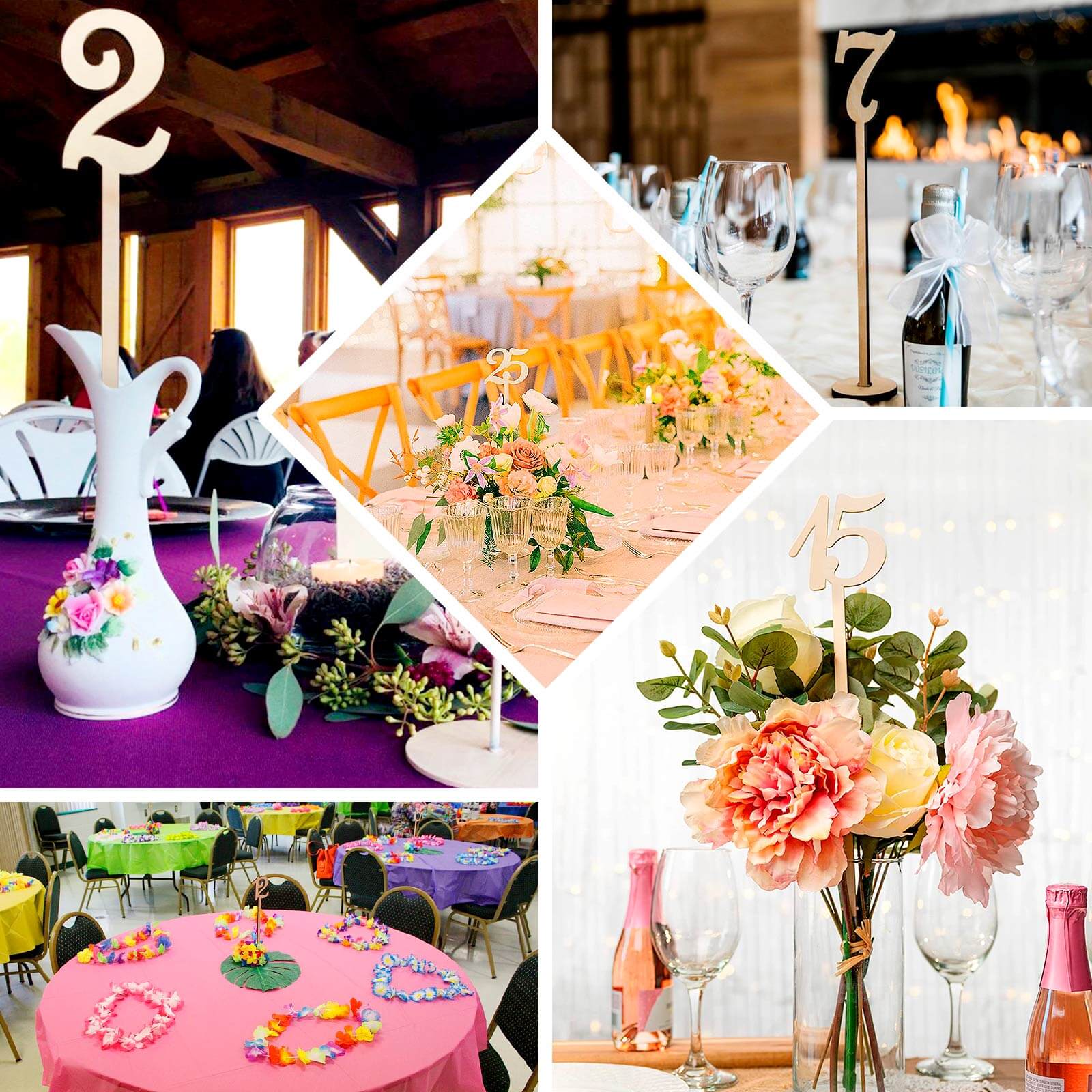 Set of 20 Wooden Wedding Table Numbers Natural 1-20 with Round Holder Base - Rustic Table Signs for Receptions 11" Tall