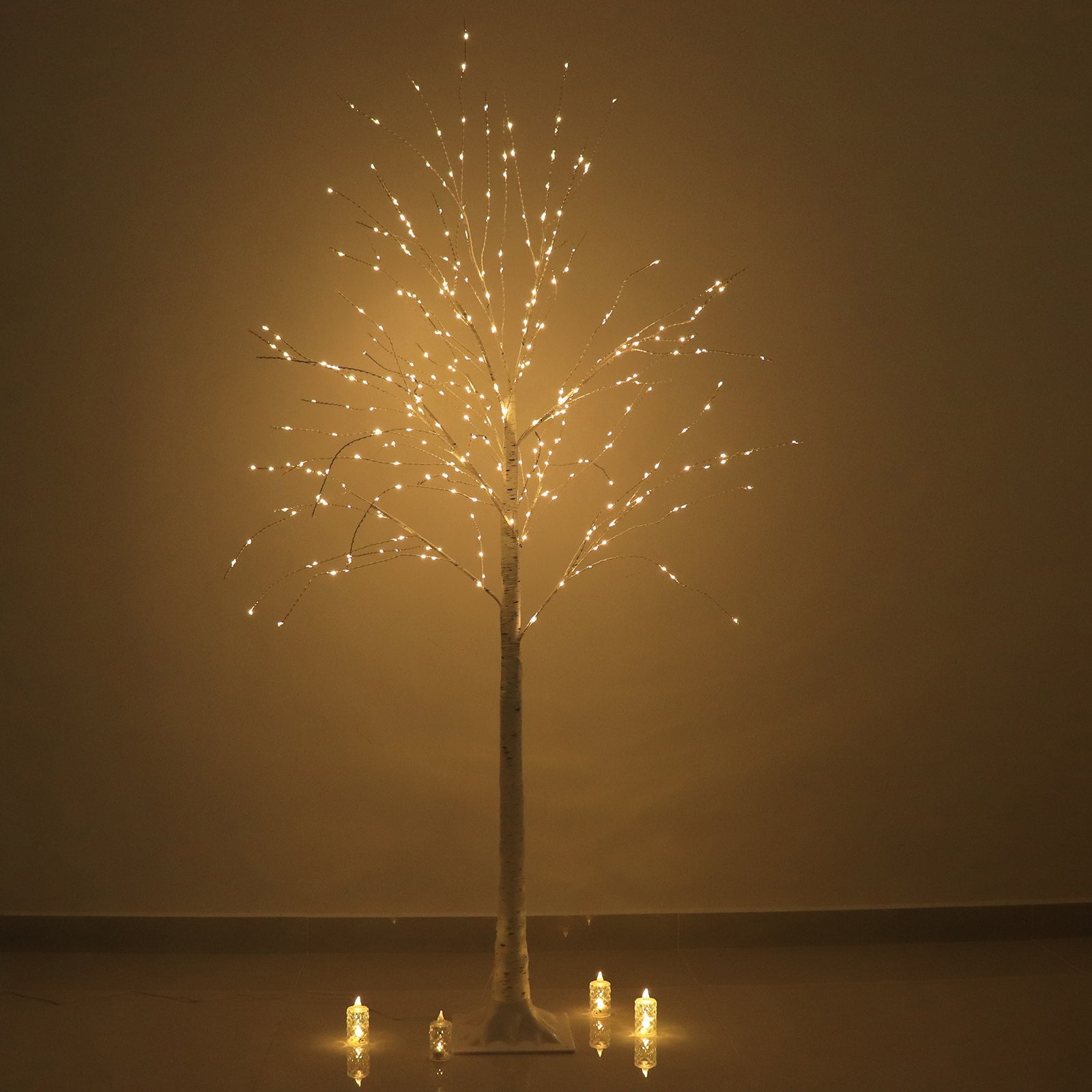 350 LED Lighted Birch Tree Design Warm White - Plug-in Remote Timer Lights with Detachable Base 6ft