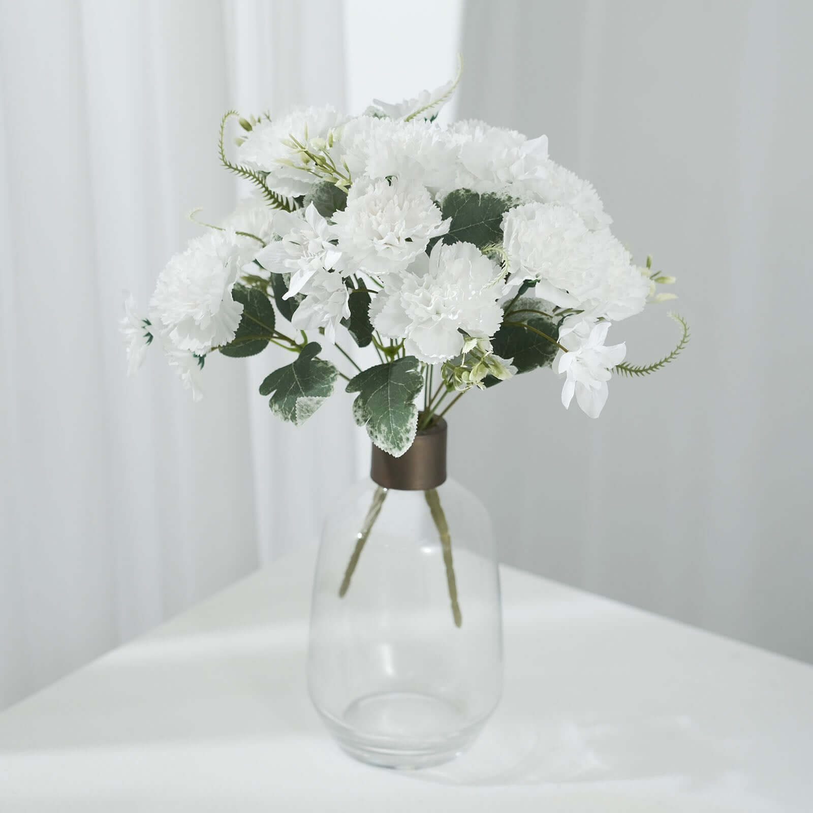 3 Pack 14" White Artificial Silk Carnation Flower Arrangements, Faux Floral Bouquets Bushes