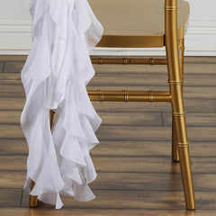 Chiffon Chair Sash with Curly Design White - Stylish Event Decor for Weddings & Gatherings
