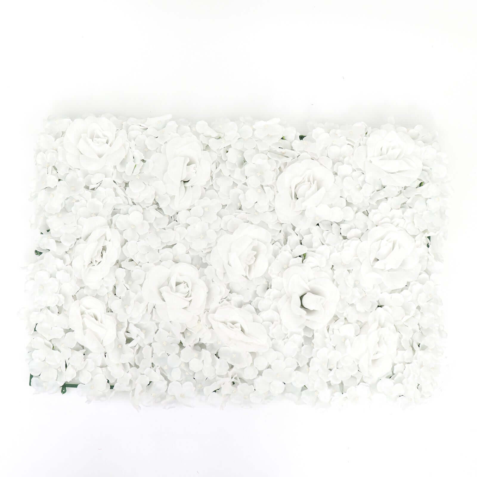 11 Sq ft. White 3D Silk Rose and Hydrangea Flower Wall Mat Backdrop - 4 Artificial Panels