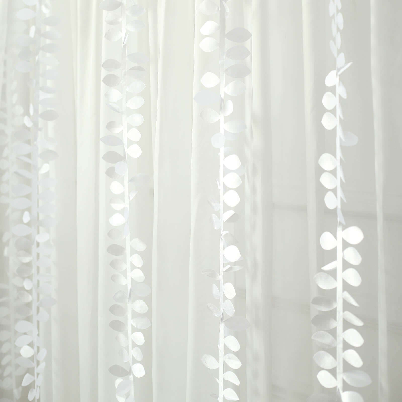 Taffeta Ribbon Sash with 4" Leaf Petal Design White 50ft - Sophisticated Artificial Fabric Garland for Events
