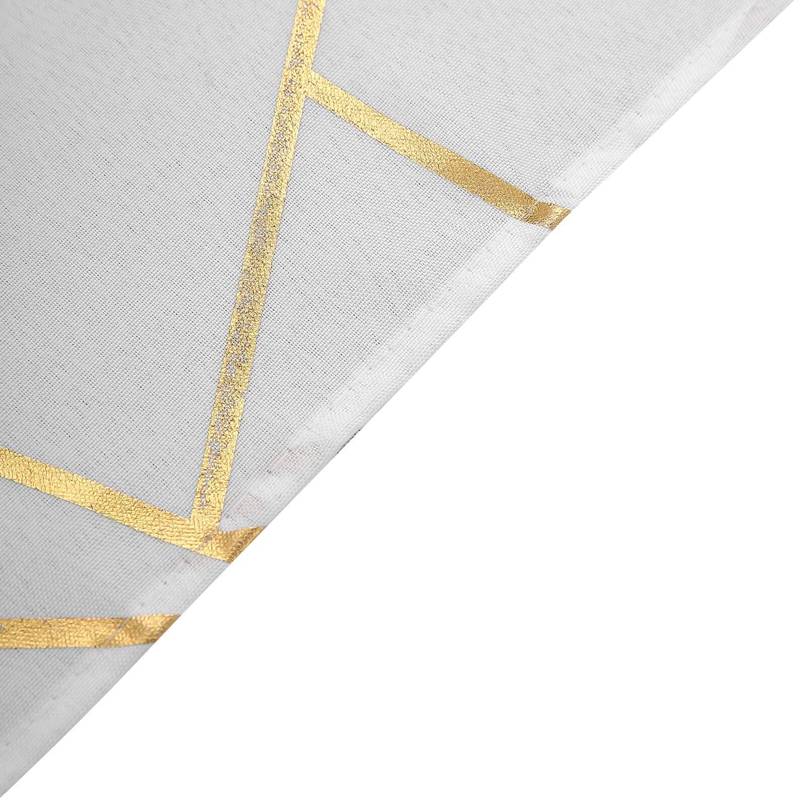 5 Pack Polyester 20"x20" Napkins White with Gold Geometric Foil Pattern - Modern Reusable Dinner Napkins for Home & Events