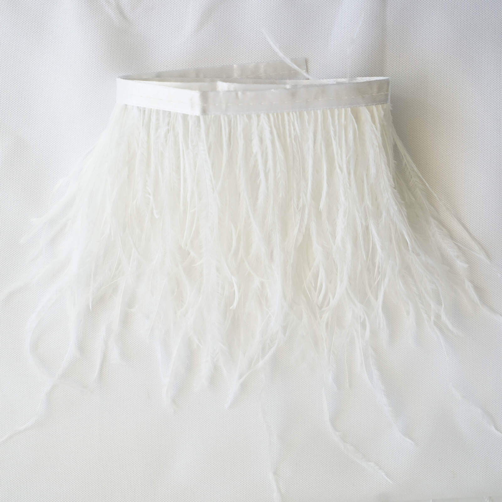39" White Real Ostrich Feather Fringe Trim With Satin Ribbon Tape