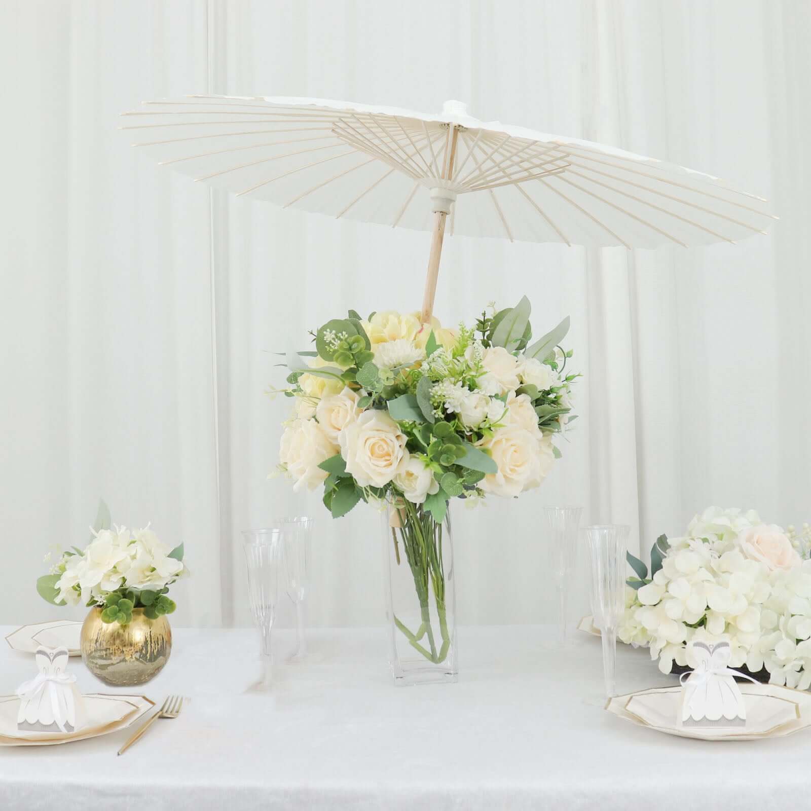 2-Pack Paper and Bamboo Parasol Umbrellas White - Perfect Bridal Shower Photo Props and Table Decorations 32"