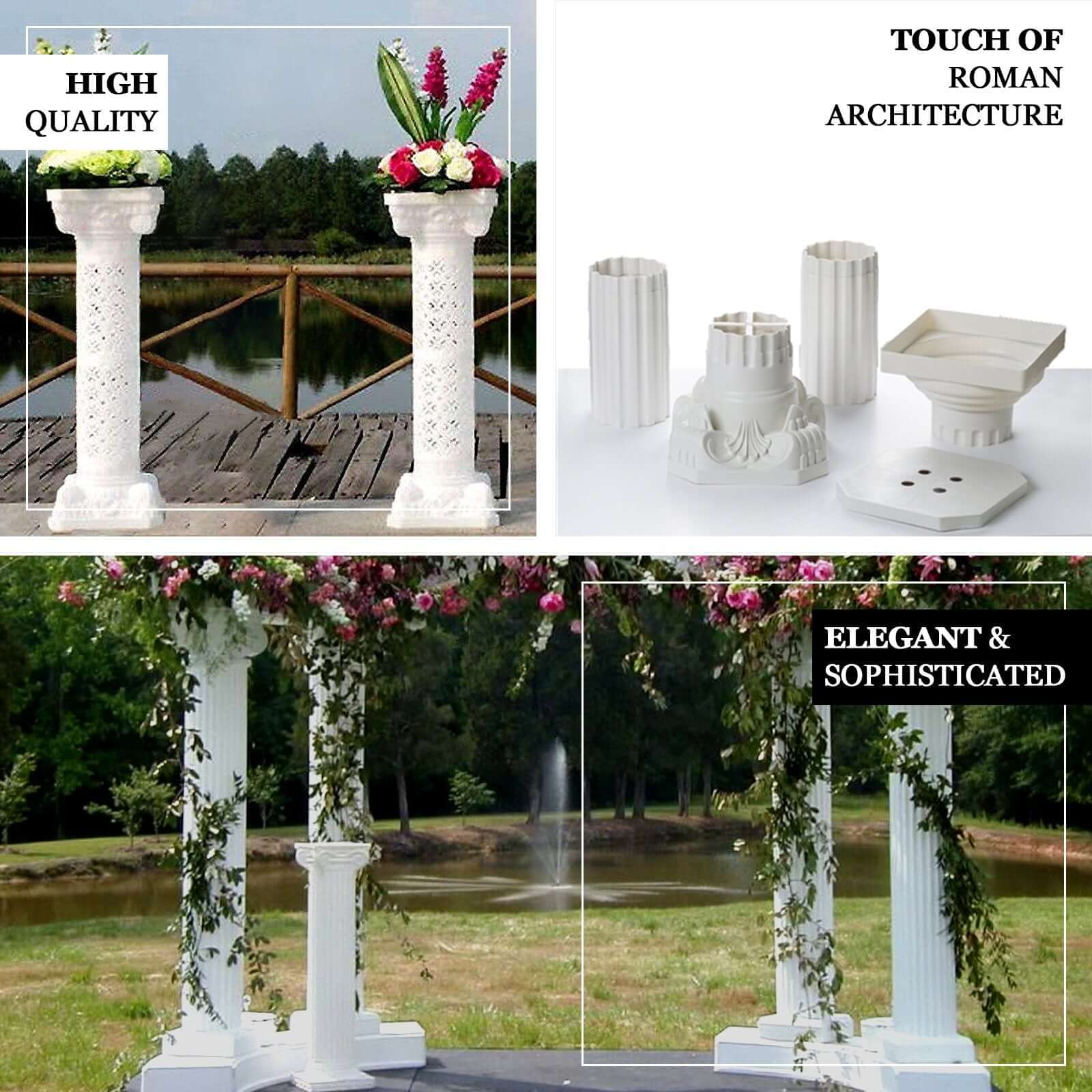 4 Pack 42" White Height Adjustable Artistic Venetian Roman Wedding Inspired Pedestal Column Plant Stand - PVC