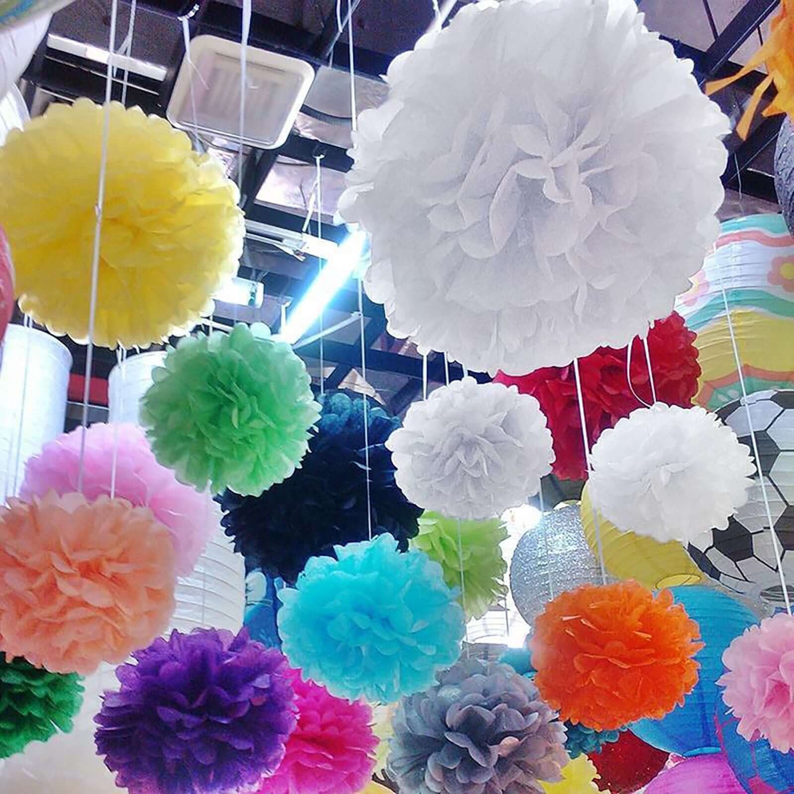 6 Pack 6" White Tissue Paper Pom Poms Flower Balls, Ceiling Wall Hanging Decorations