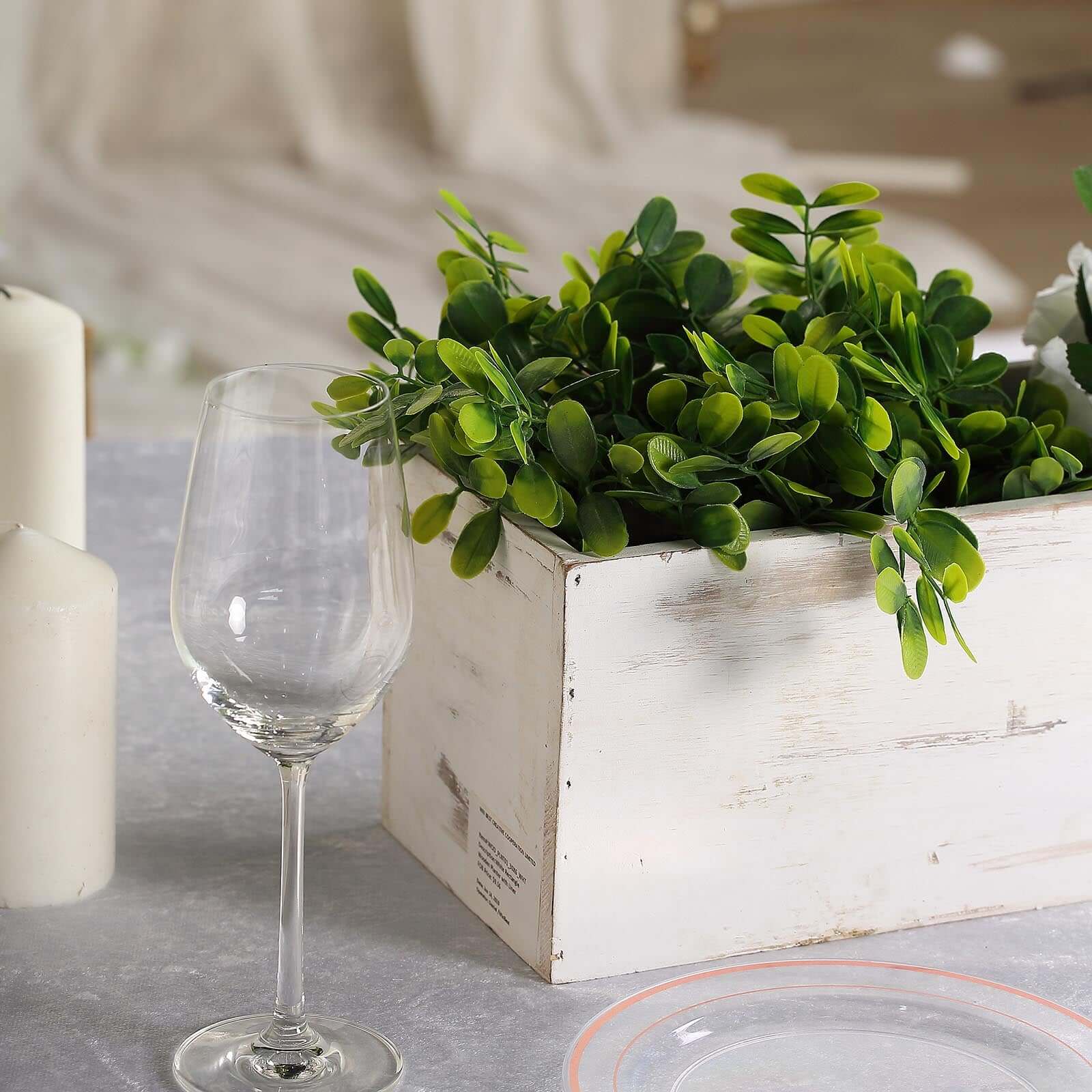 White Wood Planter Rectangular Box 30"x6"- Durable Decor with Removable Plastic Liner for Tables