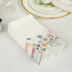 50-Pack Paper Dinner Napkins Wildflower Butterfly Design 2 Ply - Soft Disposable Napkins for Parties 8"x4"
