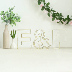 8" Tall Gold Freestanding 3D Decorative Wire Letter, Wedding Centerpiece - E