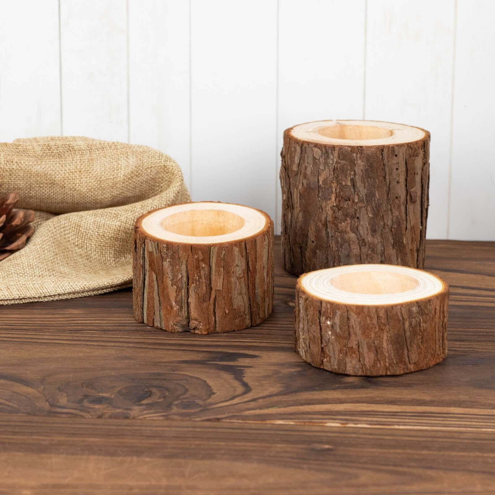 Set of 3 Rustic Wood Slice Votive Candle Holders - Tree Branch Wedding Table Décor 2.75", 1.5", 1.25"