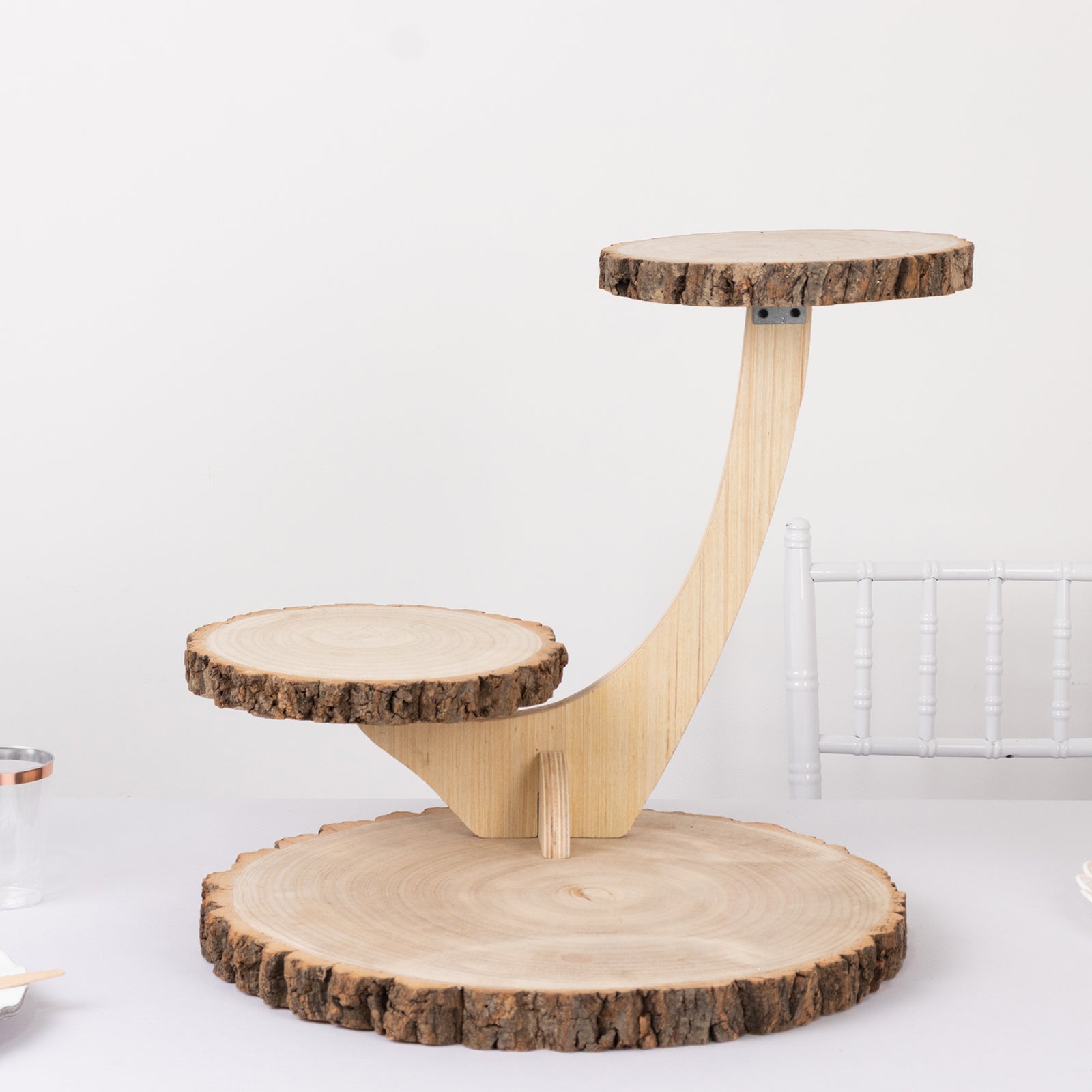 3-Tier Wooden Cupcake Stand Rustic Natural Wood Slice with Tree Branch Style - Farmhouse Dessert Display Cake Holder 17"