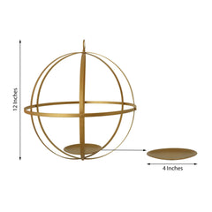 Hanging Sphere Candle Holder Gold Wrought Iron Open Frame Floral Display - Centerpiece Ball 12"