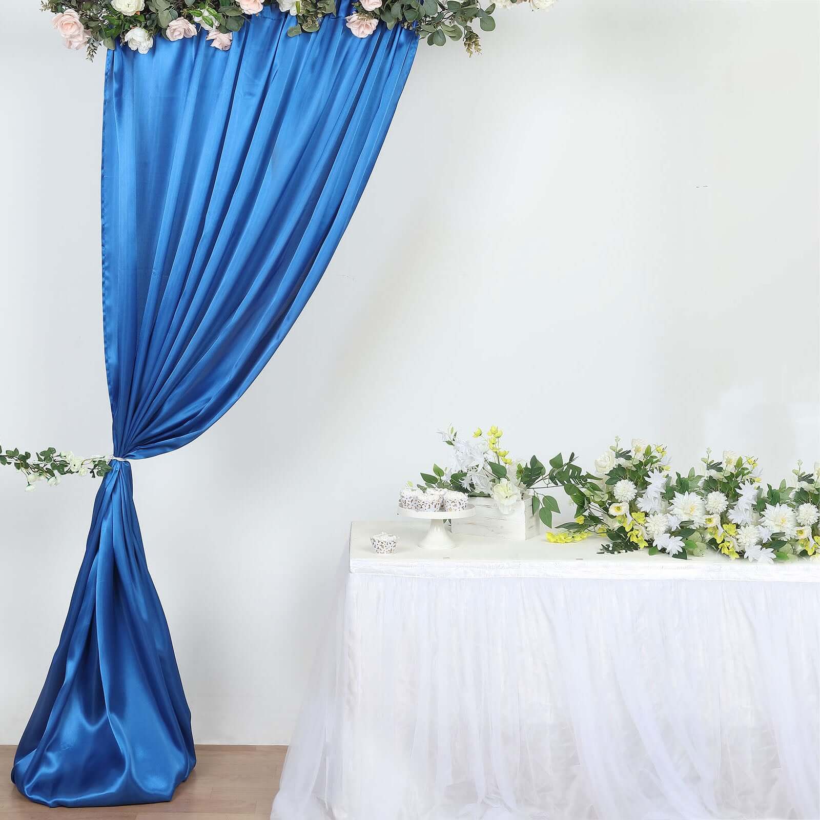 8ftx10ft Royal Blue Satin Event Curtain Drapes, Backdrop Event Panel