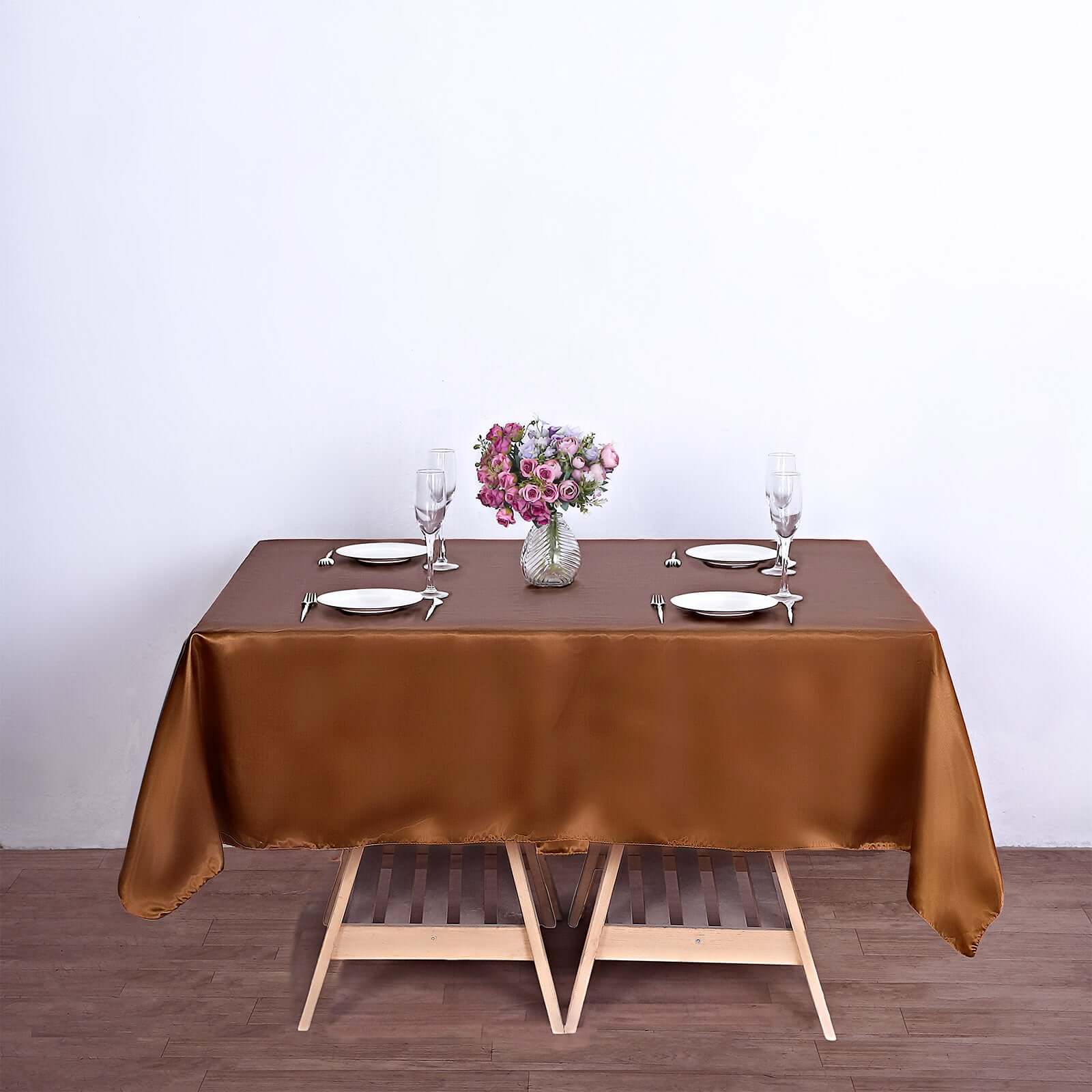 Satin 72"x72" Table Overlay Square Tablecloth Cinnamon Brown - Smooth Finish Table Cover