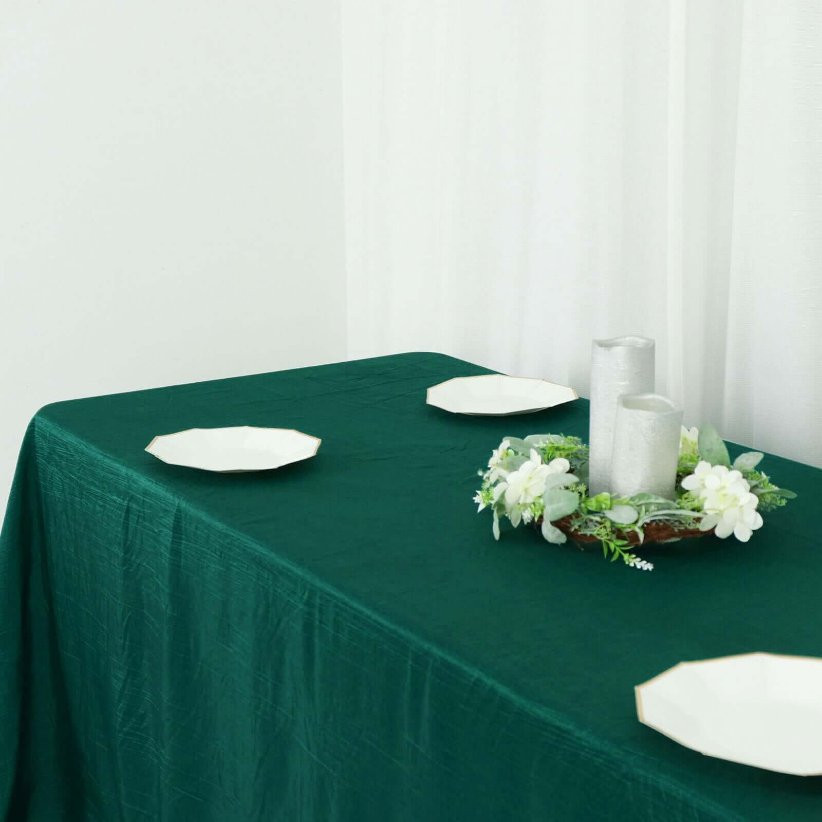 Taffeta 90"x132" Rectangle Tablecloth Hunter Emerald Green - Seamless Accordion Crinkle Table Cover