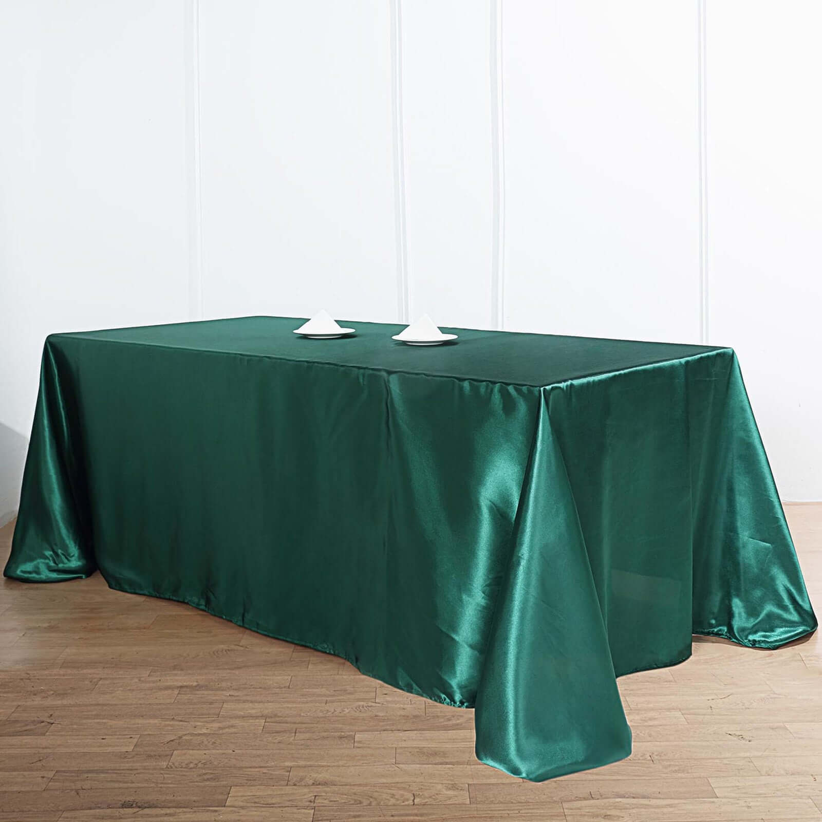 Satin Rectangular 90"x132" Tablecloth Hunter Emerald Green - Seamless Table Cover